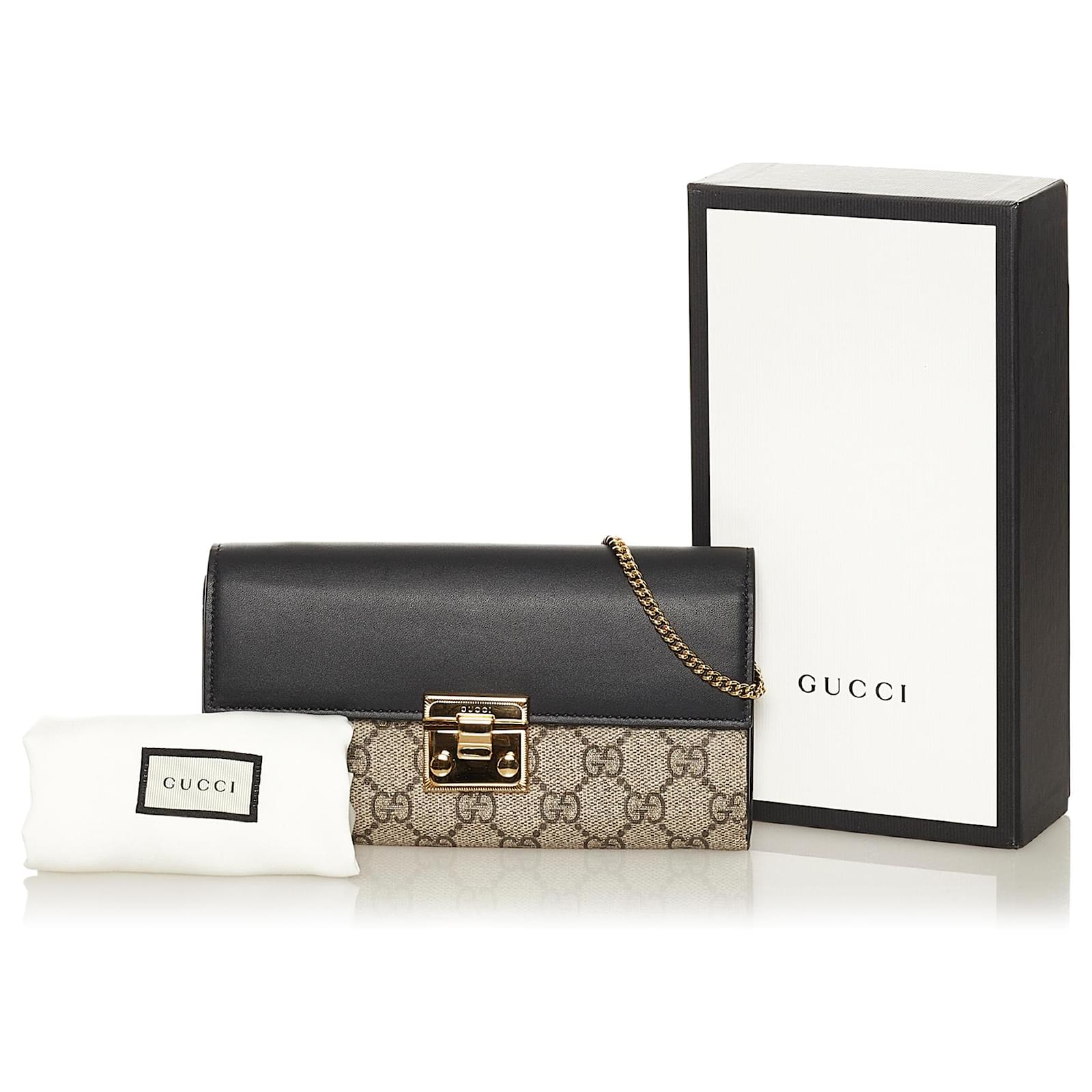 Gucci Brown GG Supreme Padlock Wallet On Chain Black Beige