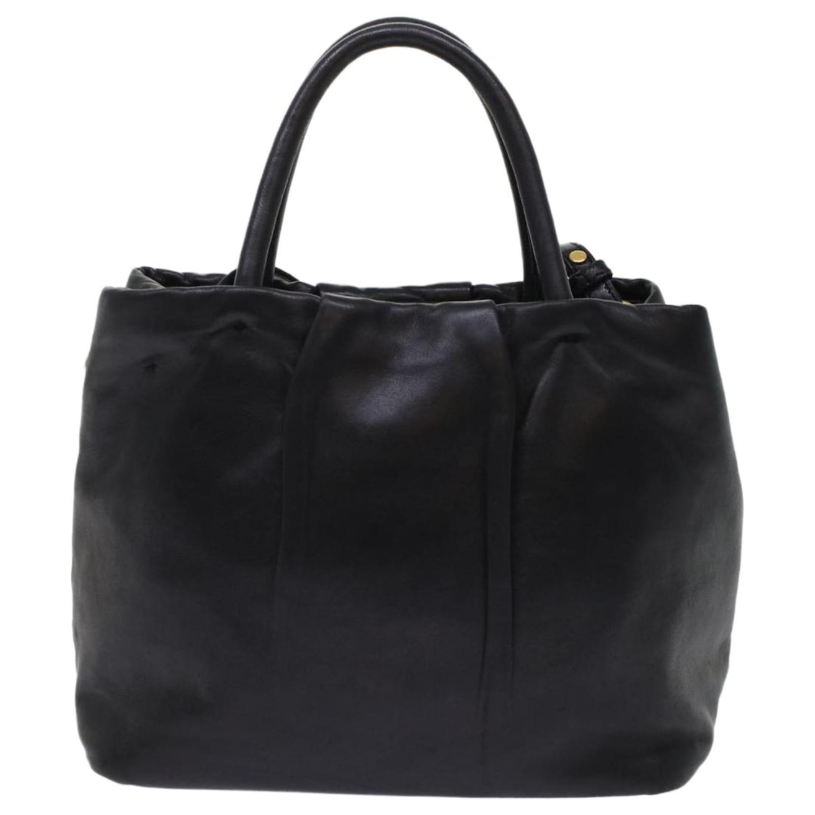 PRADA Ribbon Hand Bag Leather 2way Black Pink Auth hk777 ref