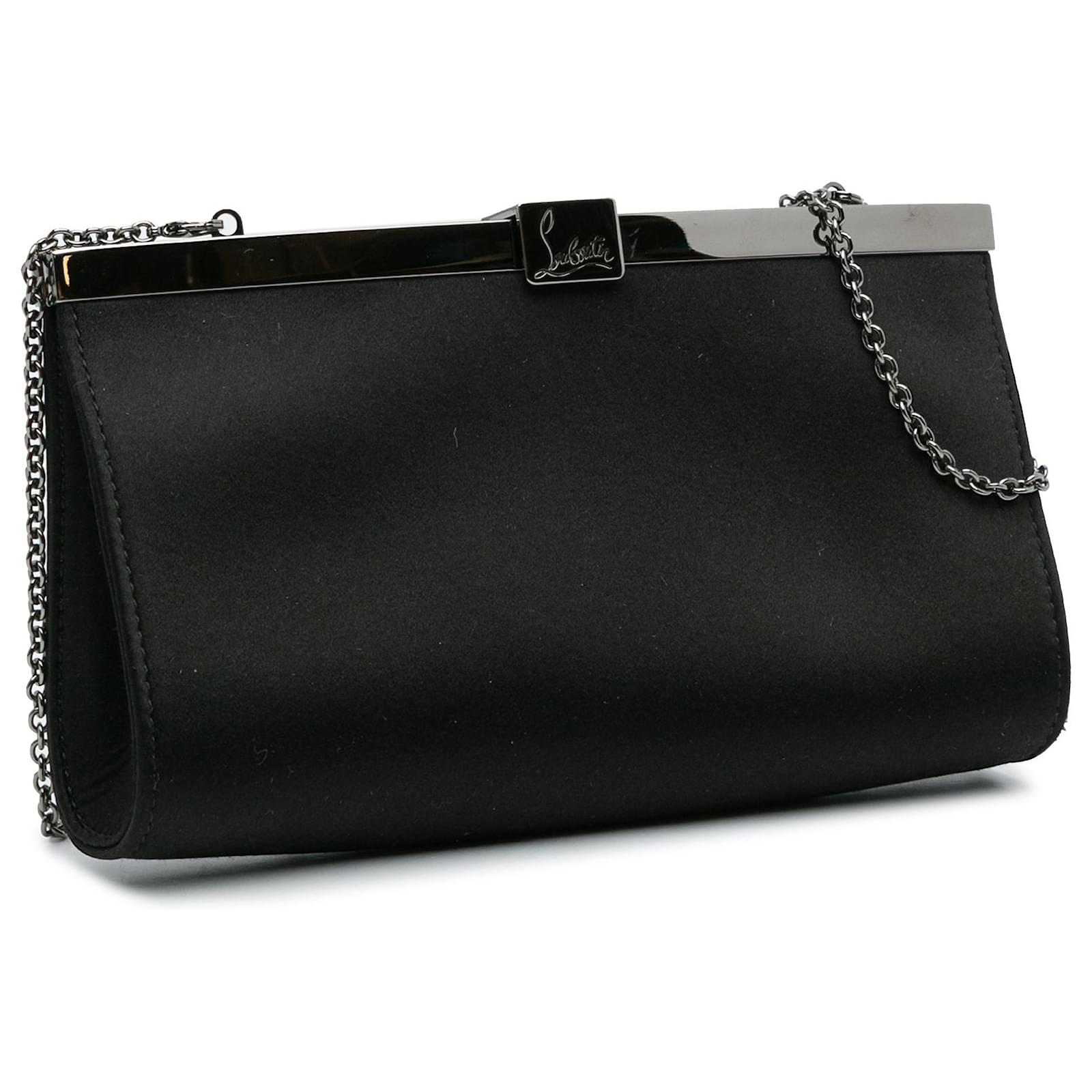 Christian Louboutin Pochette Palmette en satin noir sur cha ne