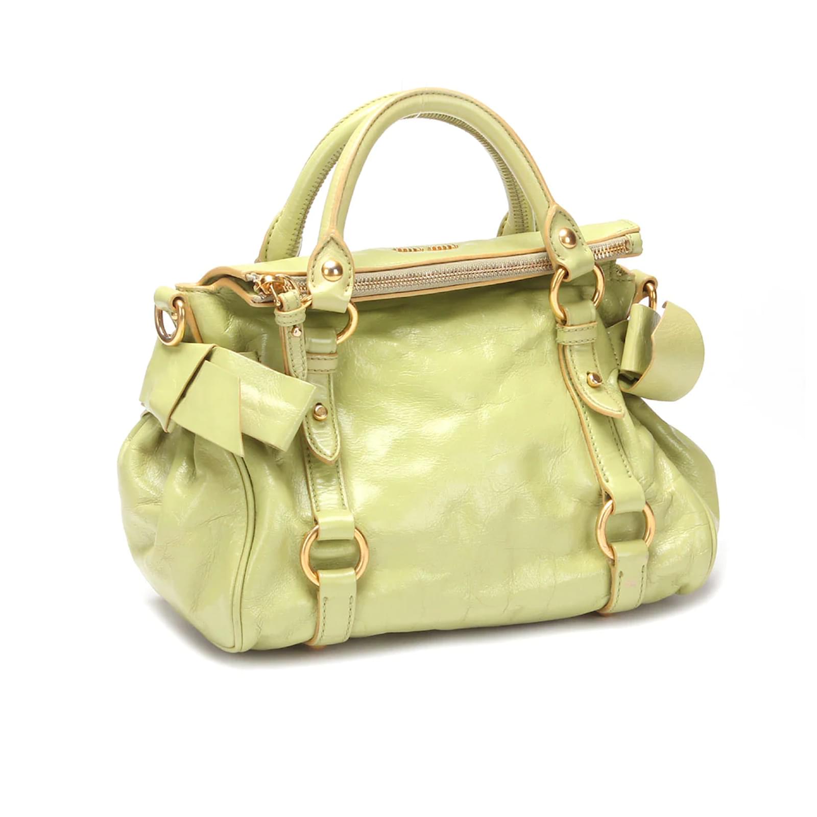 Miu Miu Vitello Lux Bow Satchel Green Leather Pony-style calfskin  ref.1030296 - Joli Closet