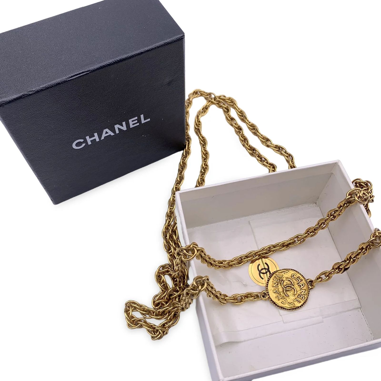 Grand Collier Chaîne En Métal Doré Vintage GUY LAROCHE Paris - Occasion