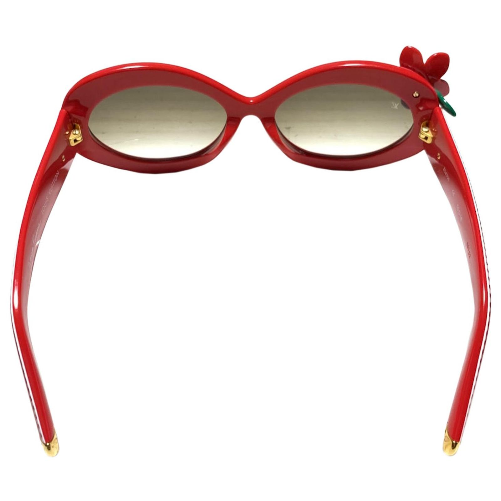 Louis Vuitton Red Floral Sunglasses Red/Floral Narrow Acetate Square Tinted Sunglasses with Blue  main image 4