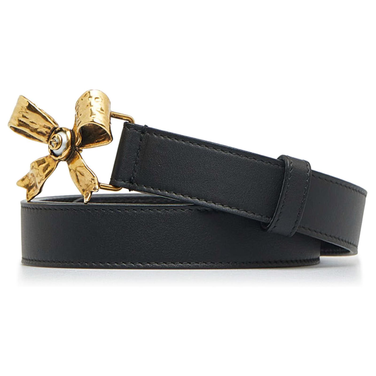 GUCCI Black Leather Pearl Bow Buckle Belt Gucci Black Pearl Bow Leather Belt Pony-style calfskin ref  main image 3