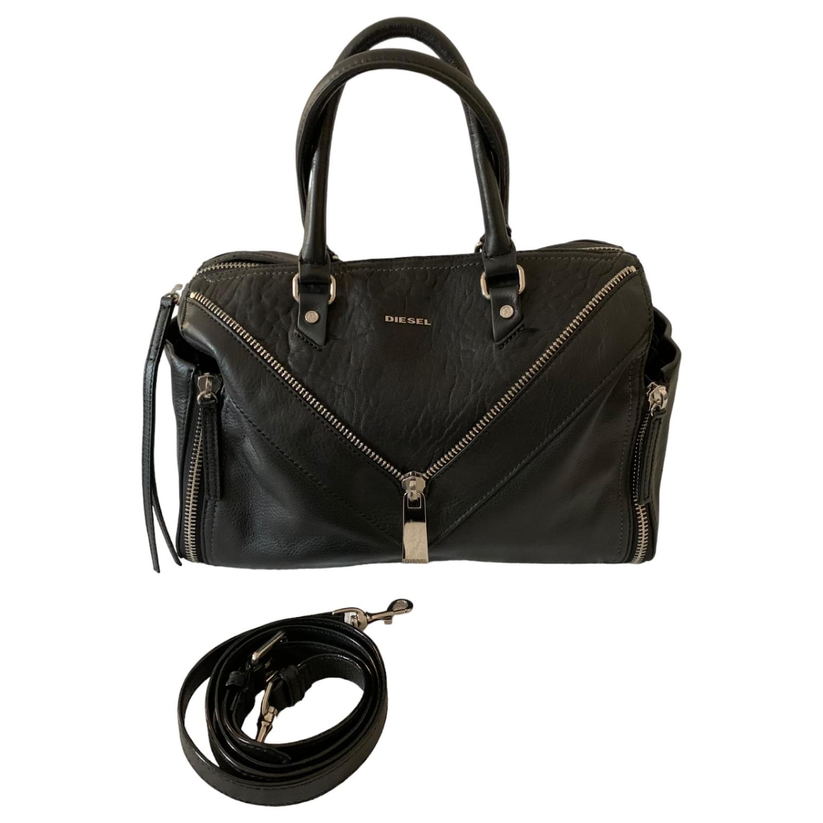 バッグ DIESEL leather & nylon barrel bag Leather handbag Diesel Black in Leather - 36960858