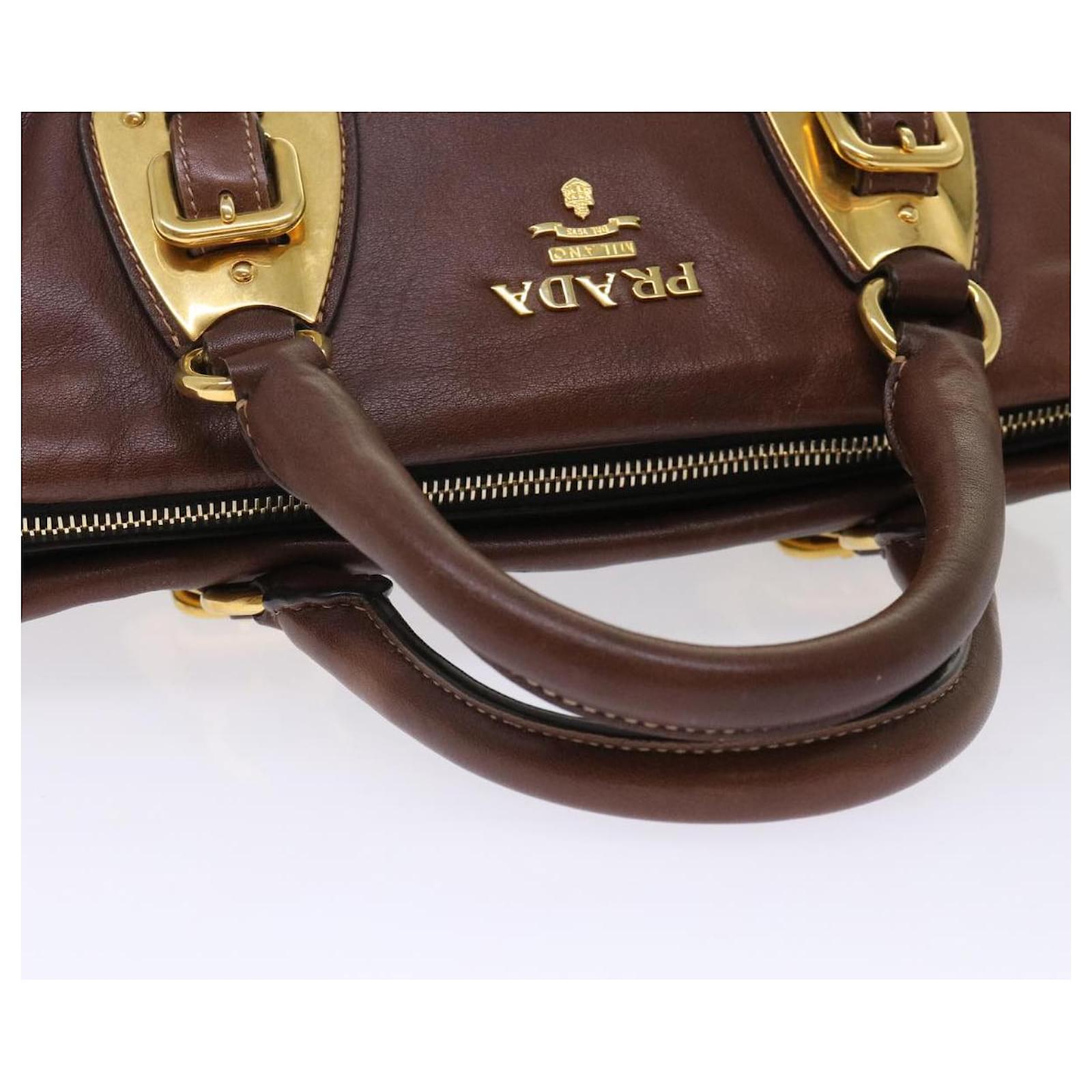PRADA Hand Bag Leather 2way Brown Auth ki3278 ref.1031619
