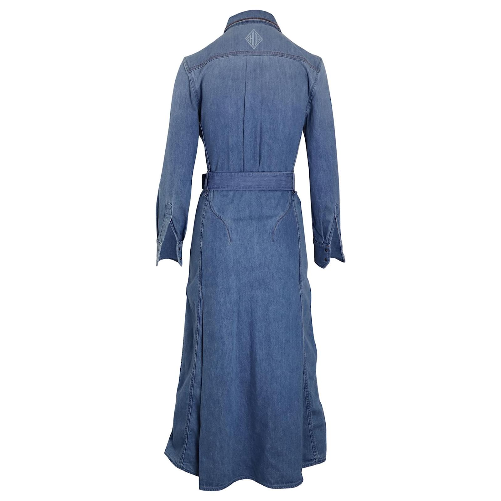 Chlo Chloe Belted Midi Shirt Dress in Blue Cotton Denim ref.1032297 - Joli  Closet