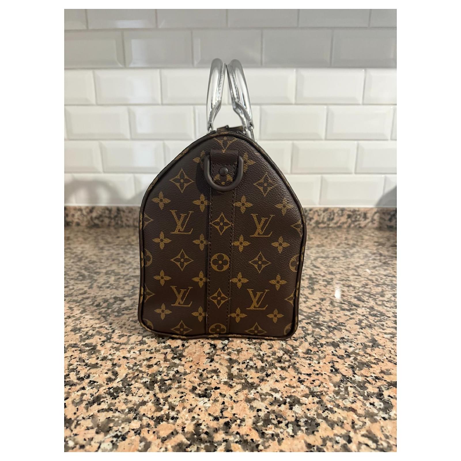 Louis Vuitton keepall 35 Nebula Brown Silvery Leather Cloth ref