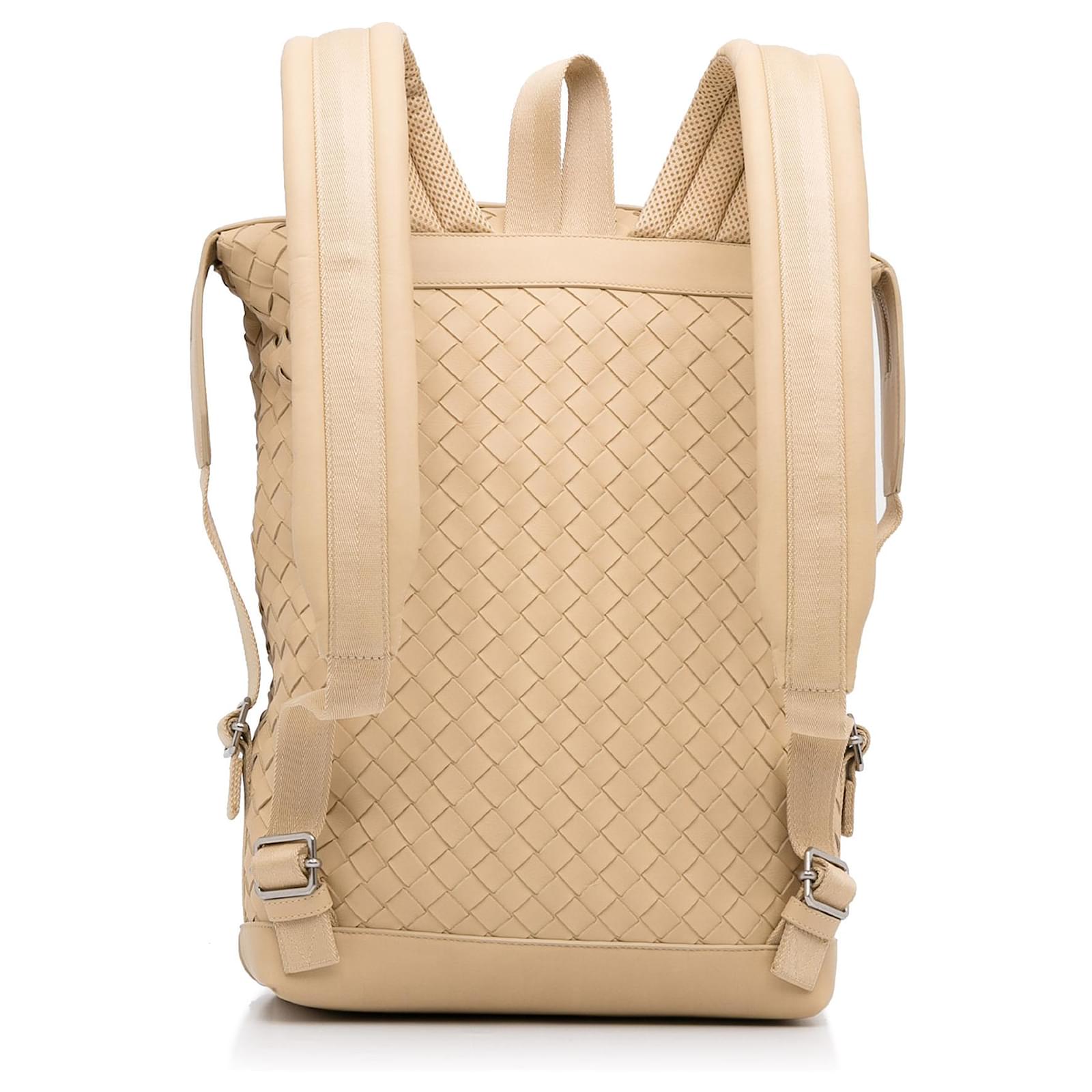 Bottega Veneta Brown Intrecciato Backpack Beige Leather Pony