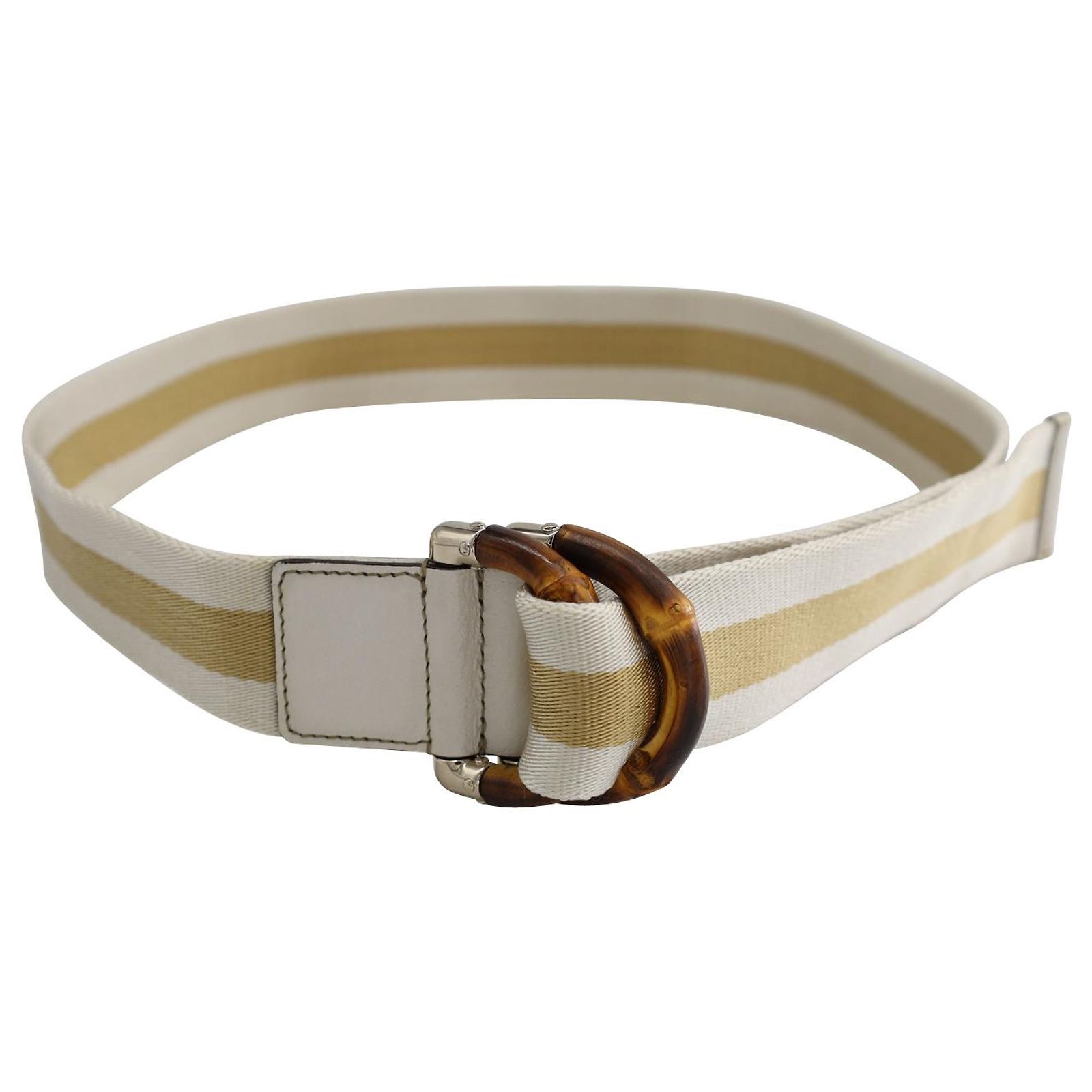 Gucci Bamboo Buckled Belt in Cream Canvas White Cloth ref 