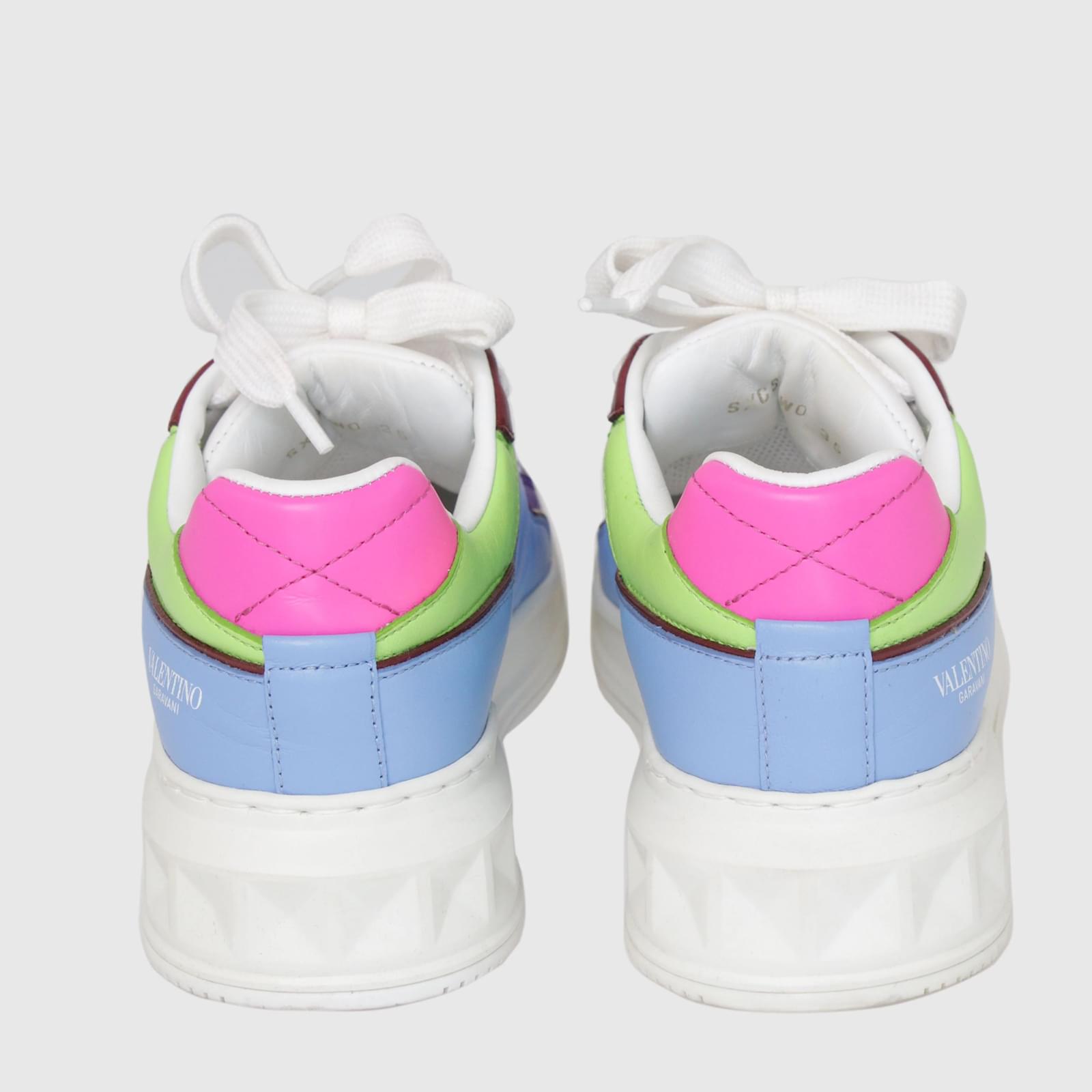 Valentino white/Multicolor One Stud Lace up Low Top Sneakers