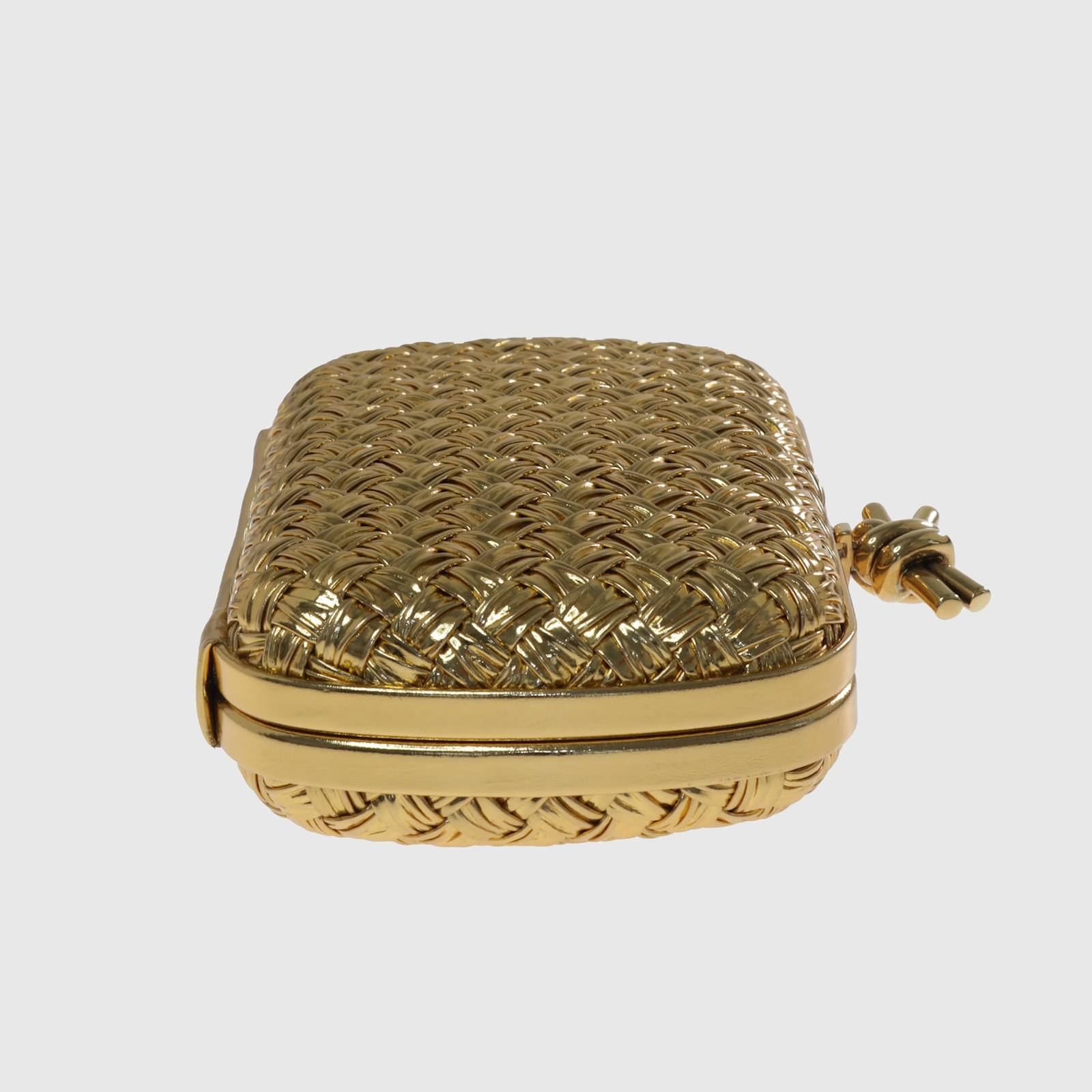 Bottega Veneta Knot Minaudiere Pressed Intreccio Gold in Calfskin Leather  with Brass-tone - US