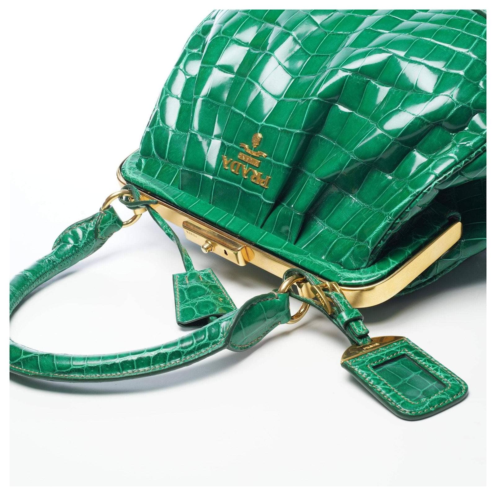 Prada Green Crocodile Top Handle Frame Bag Leather ref.1035793 Joli Closet