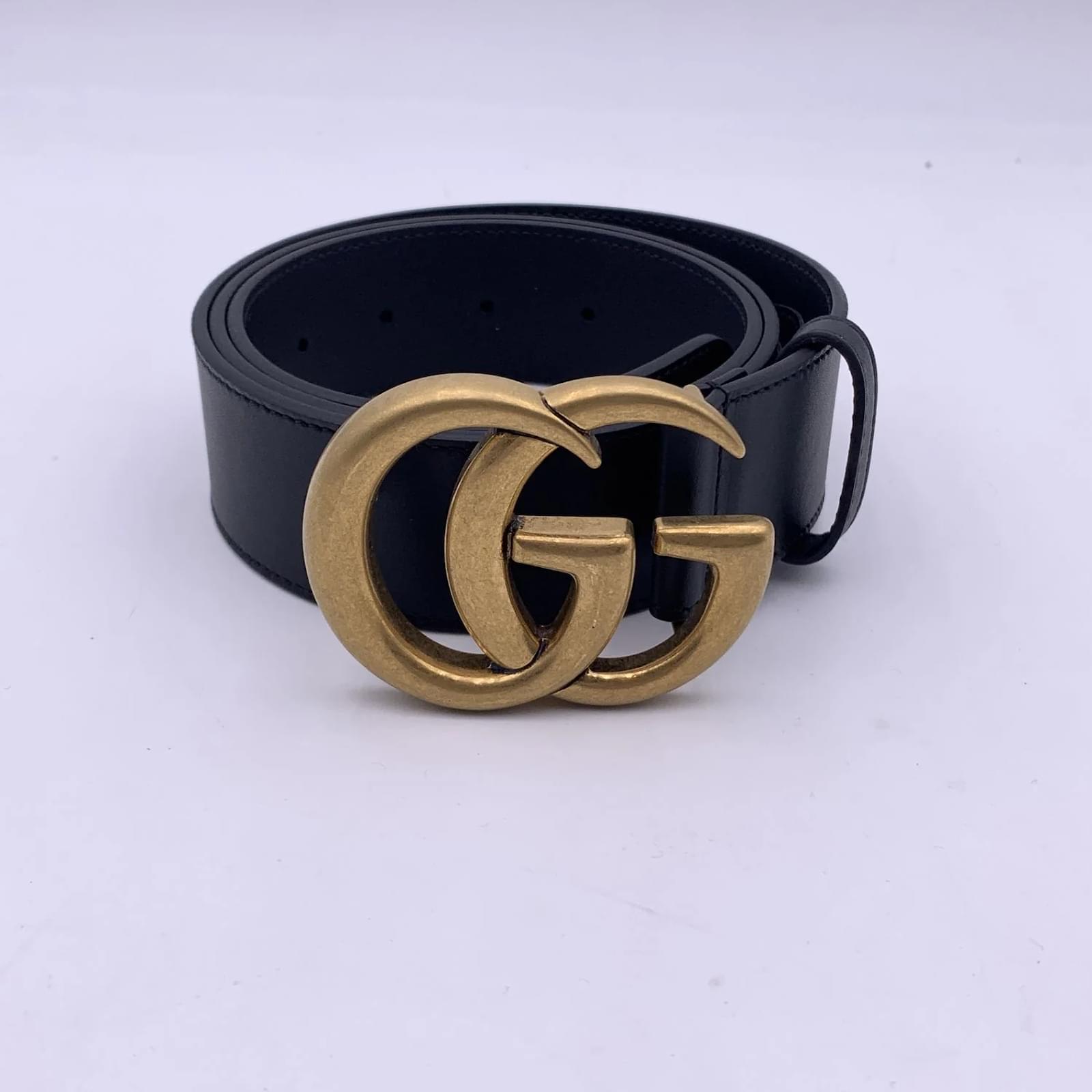 Gucci Black Leather Marmont Belt with GG Buckle Size 95/38 Cloth