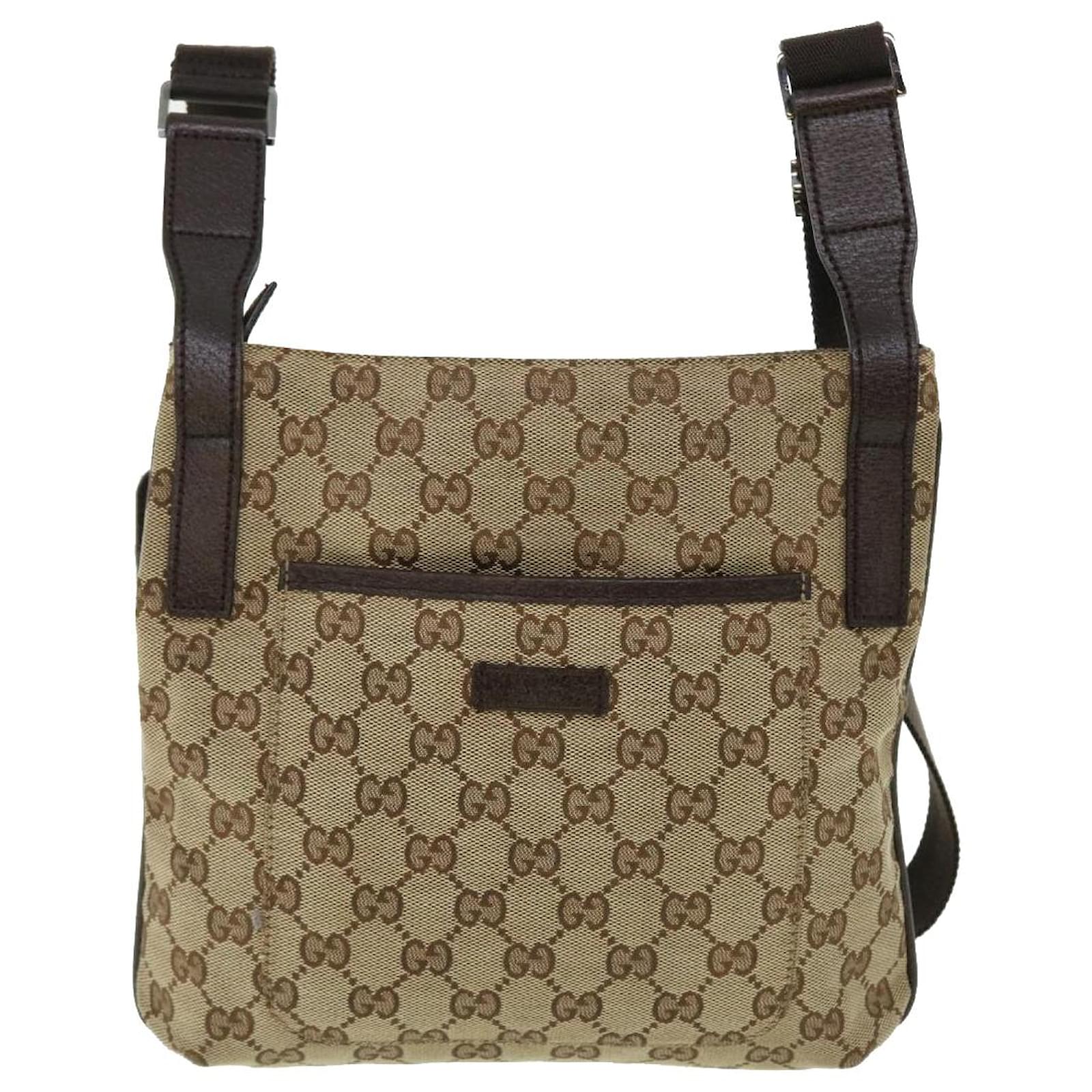 GUCCI GG Canvas Shoulder Bag Leather Beige 122793 467891