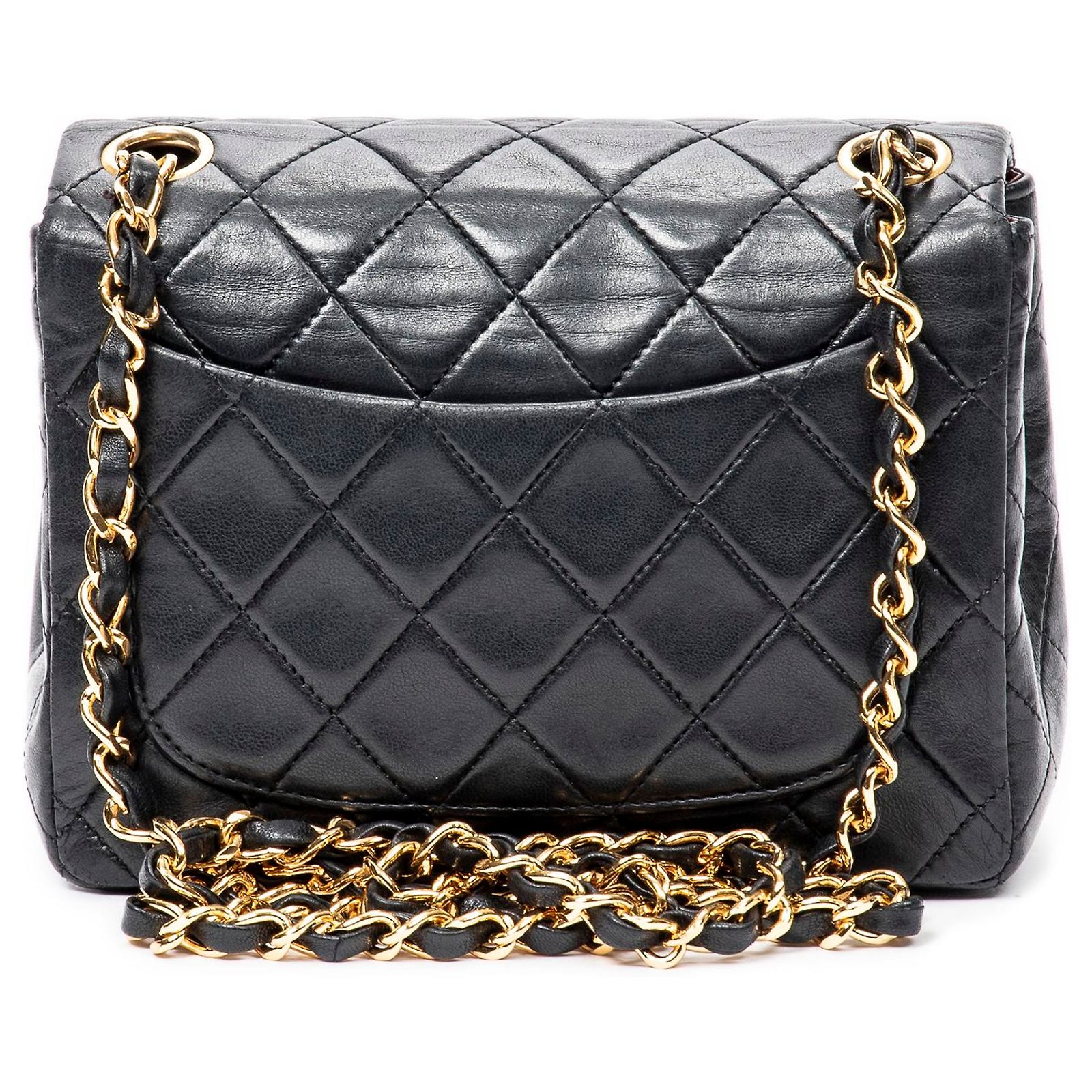 Chanel Black Mini Classic Lambskin Square Single Flap Leather ref ...