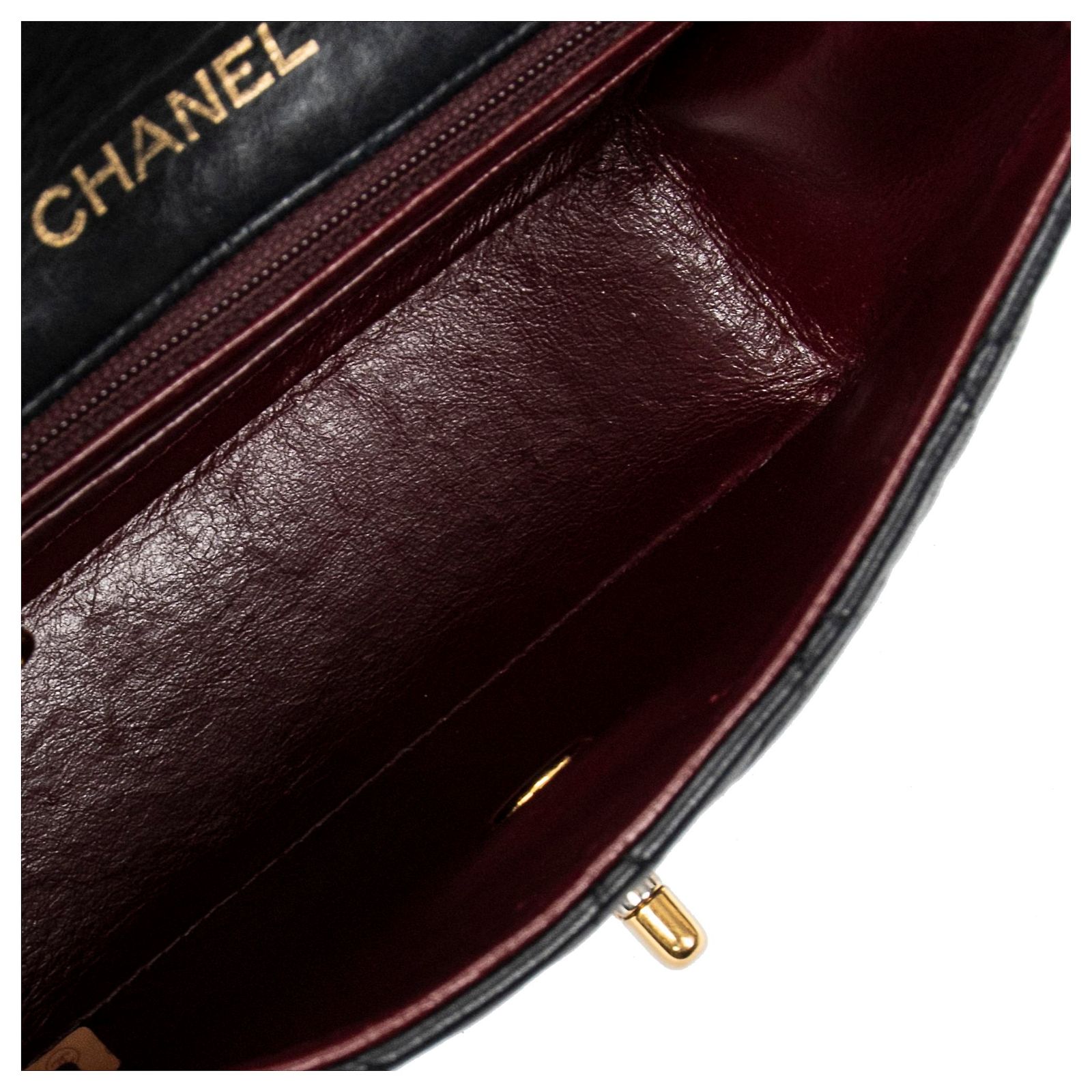 Chanel Black Mini Classic Lambskin Square Single Flap Leather ref ...