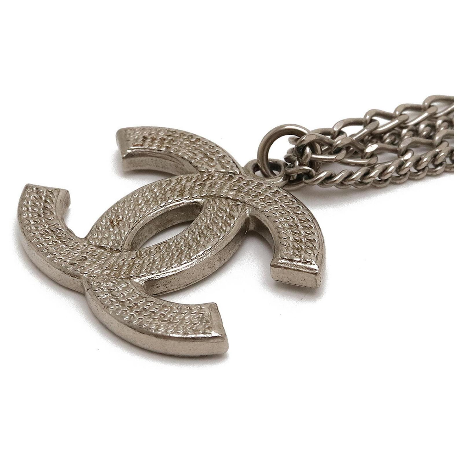 CHANEL COCO Mark Logo Pearl Chain Necklace Accessories Silver
