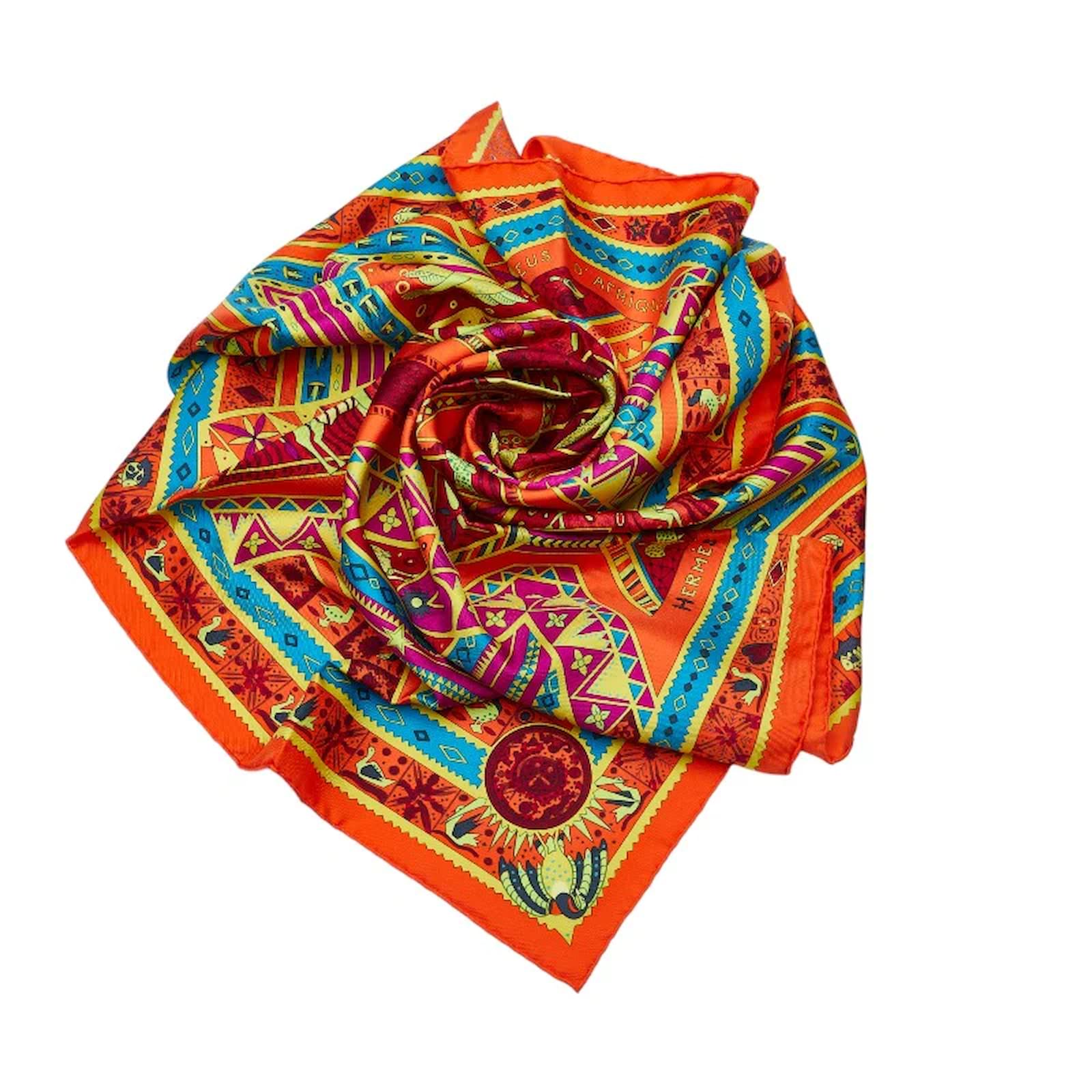 Hermès Carré Ors Bleus d'Afrique Silk Scarf Orange Cotton ref.1039758