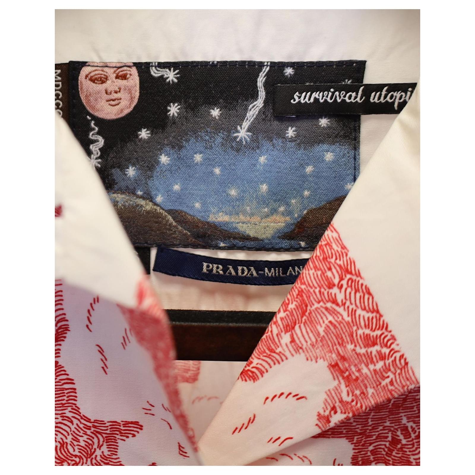 Prada 'Survival Utopia' Printed Short-Sleeve Shirt in Red
