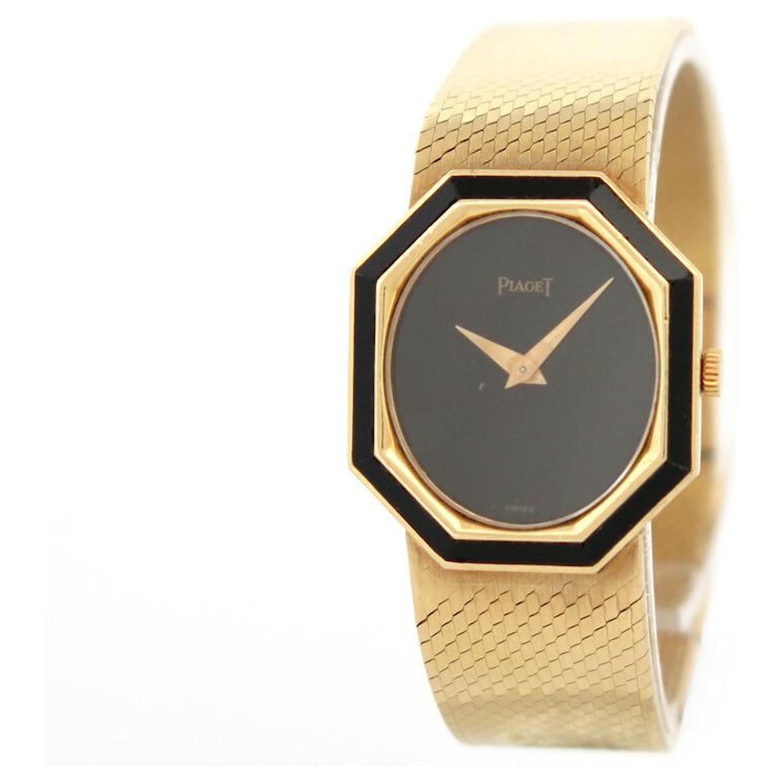 VINTAGE PIAGET OCTAGONAL ONYX WATCH 9341 b2 26MM YELLOW GOLD 18K