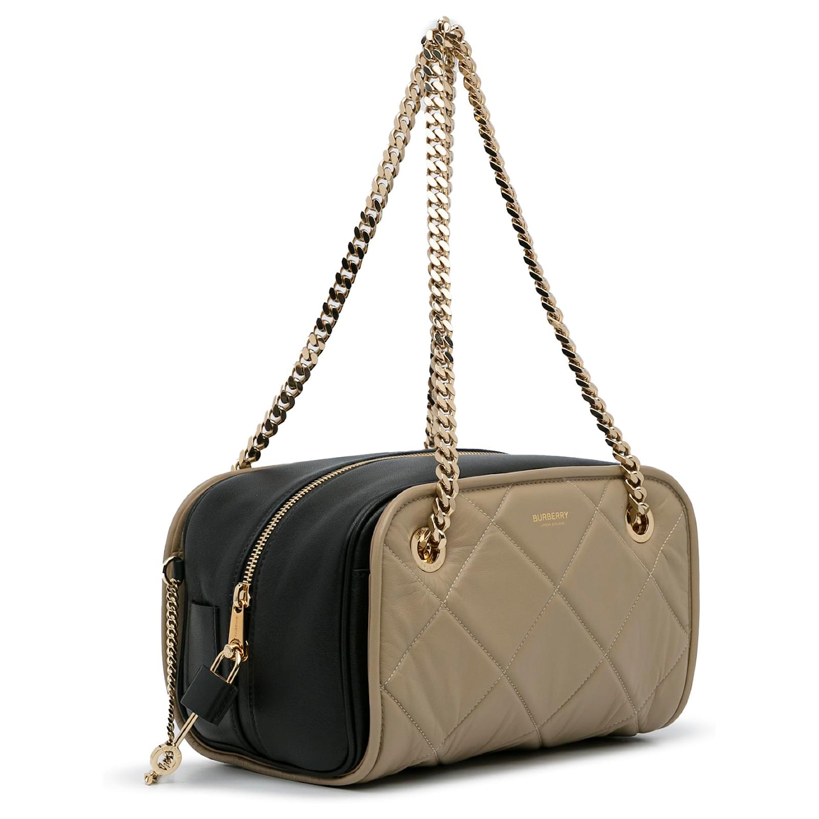 Burberry Brown Quilted Cube Chain Umhängetasche Braun Taupe Leder