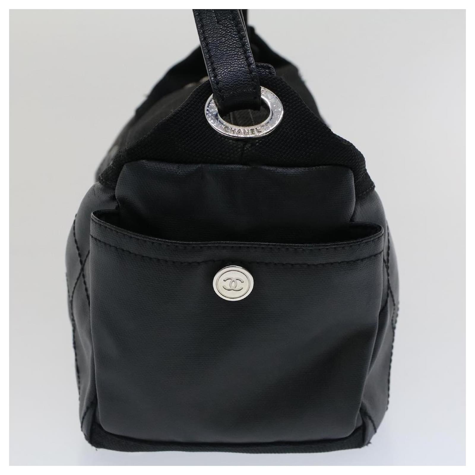 CHANEL Paris Biarritz Shoulder Bag Coated Canvas Black CC Auth