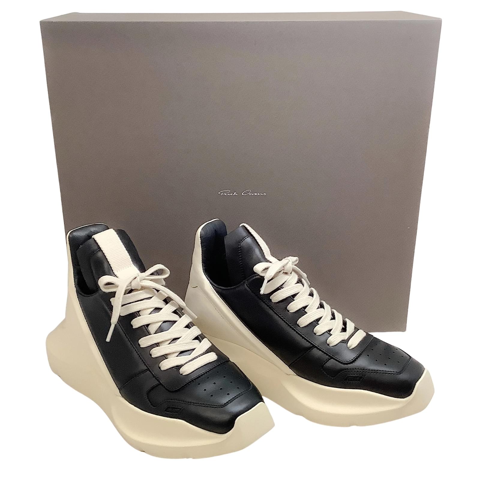 Rick Owens Black / Milk Leather Geth Runner Sneakers ref.JC1044157