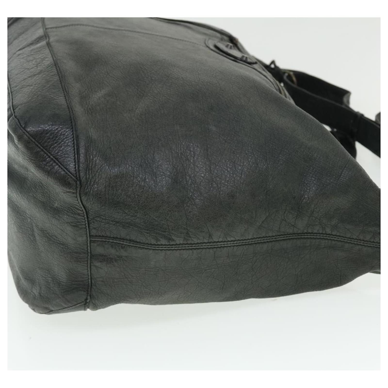 BALENCIAGA The Courier Shoulder Bag Leather Gray 159671 Auth