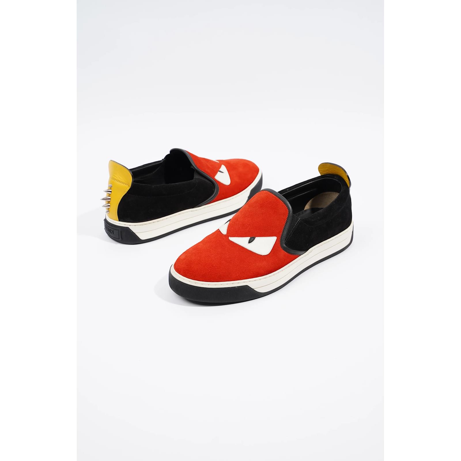 Fendi Monster Eyes Studs Red / Black / Yellow Suede EU 38 Uk