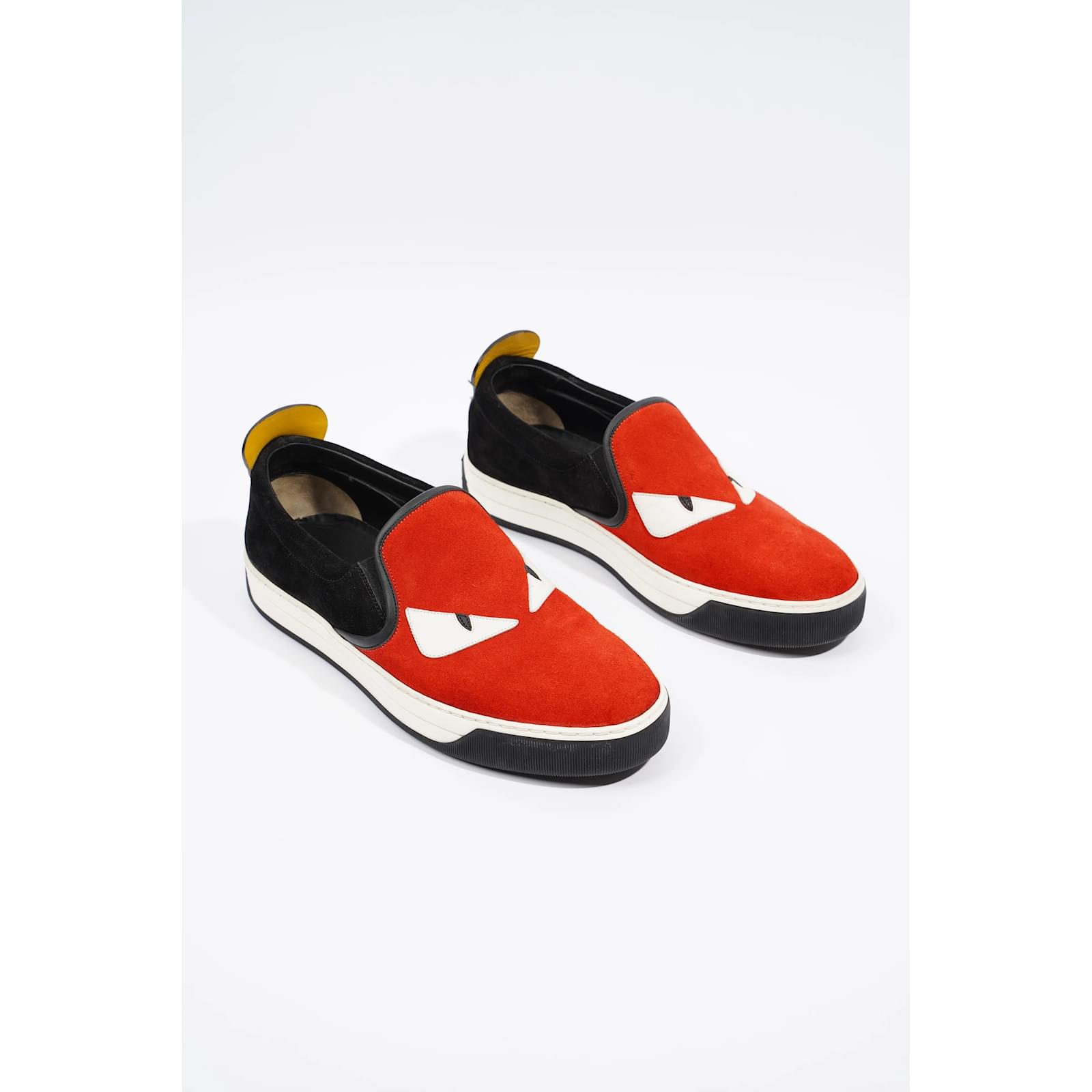 Fendi Monster Eyes Studs Red / Black / Yellow Suede EU 38 Uk