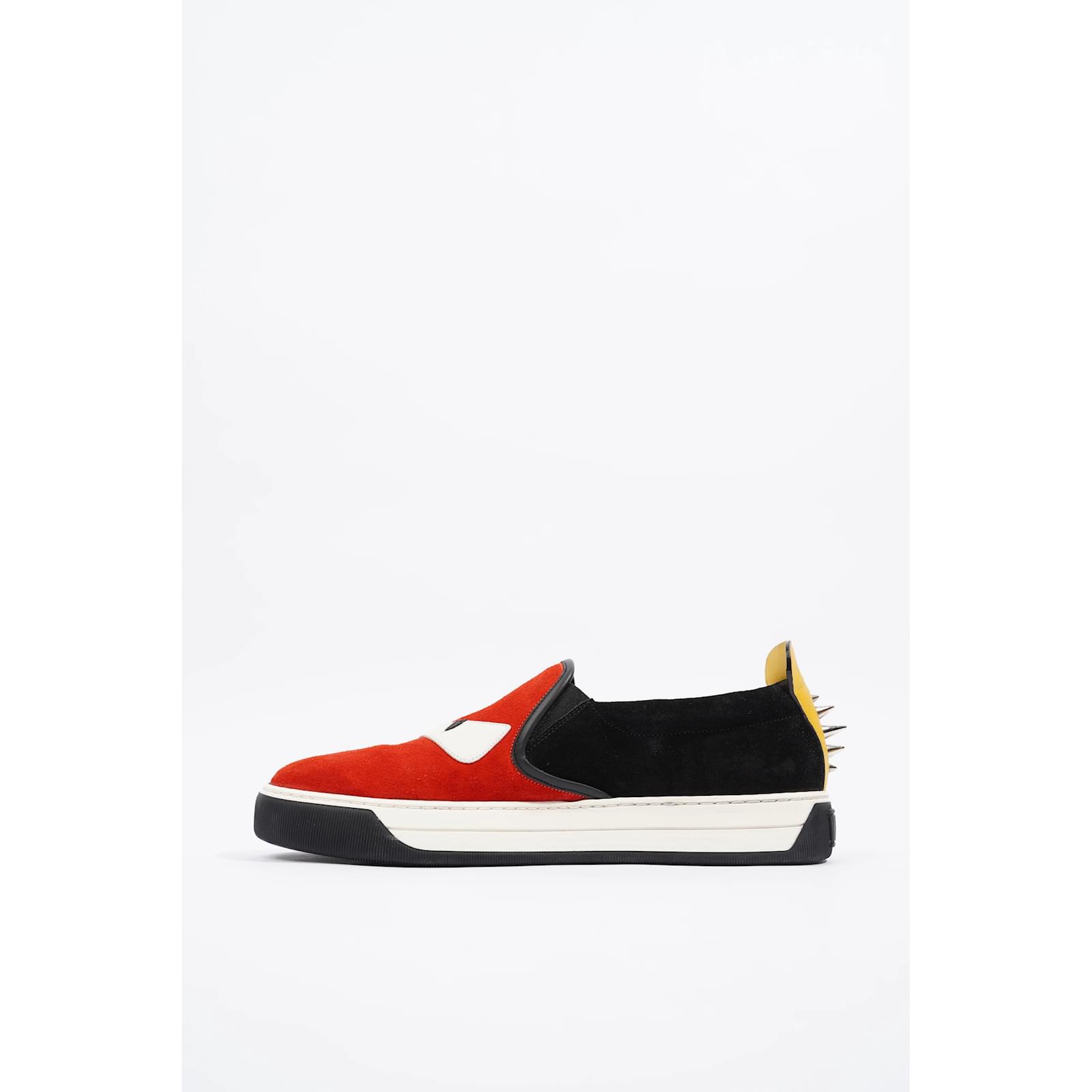 Fendi Monster Eyes Studs Red / Black / Yellow Suede EU 38 Uk