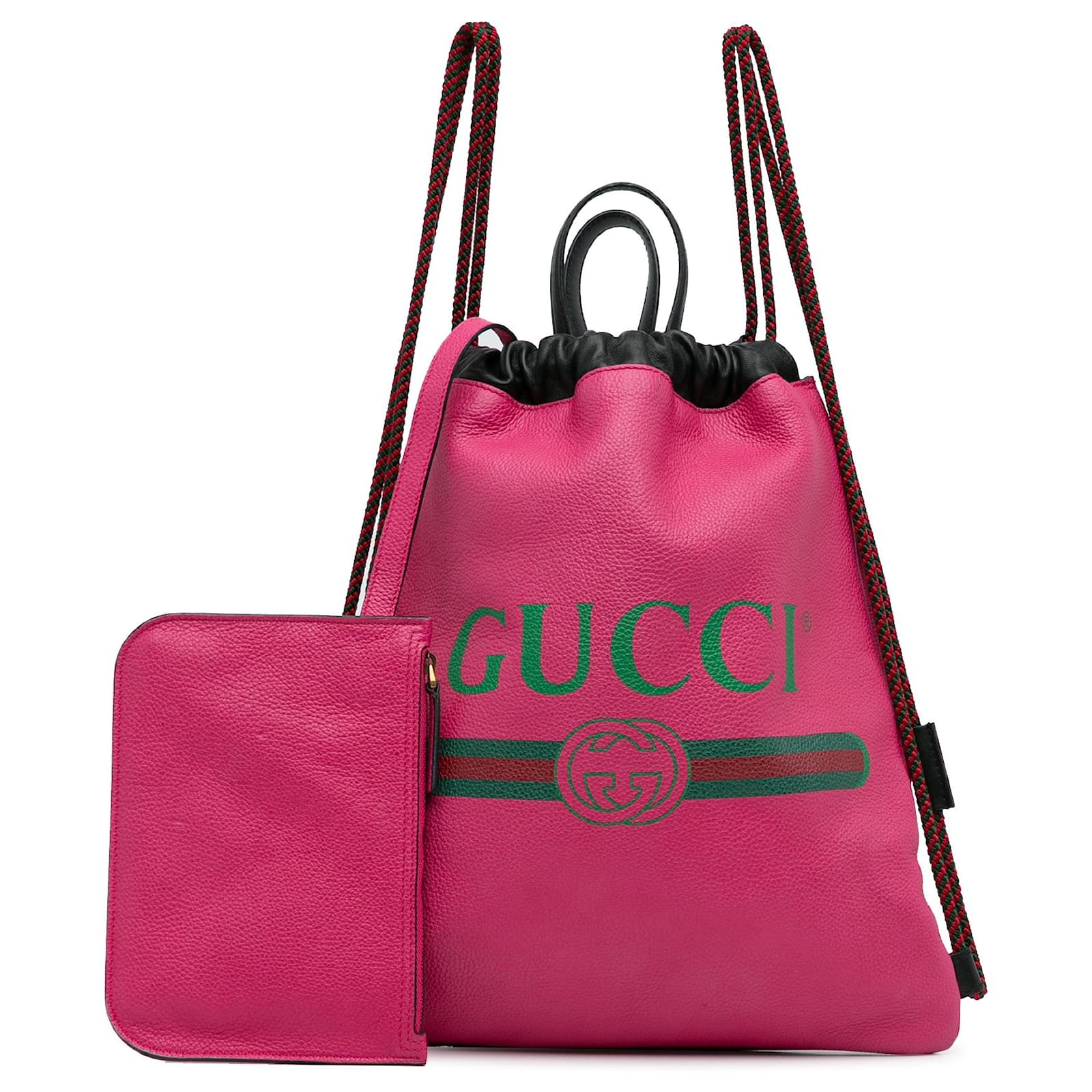 Gucci Pink Logo Drawstring Backpack Leather Pony style calfskin