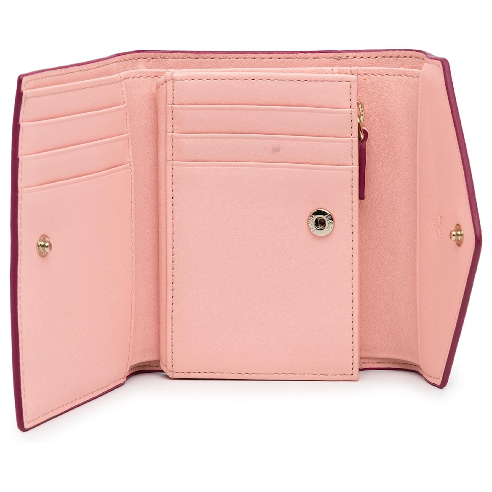 MCM Pink Visetos Colorblock Love Trifold Wallet Leather Pony
