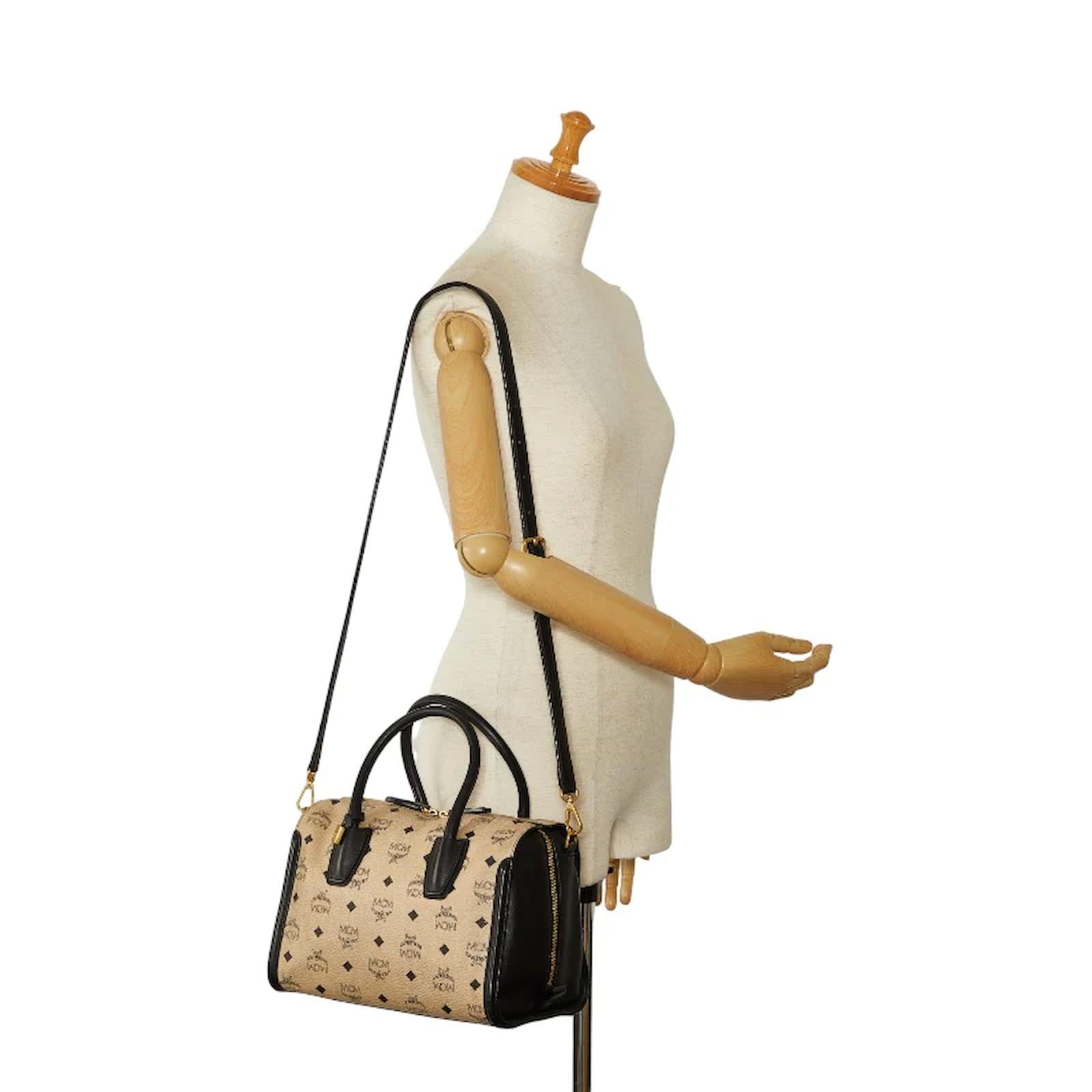 MCM Visetos Canvas Boston Bag Brown Cloth Joli Closet