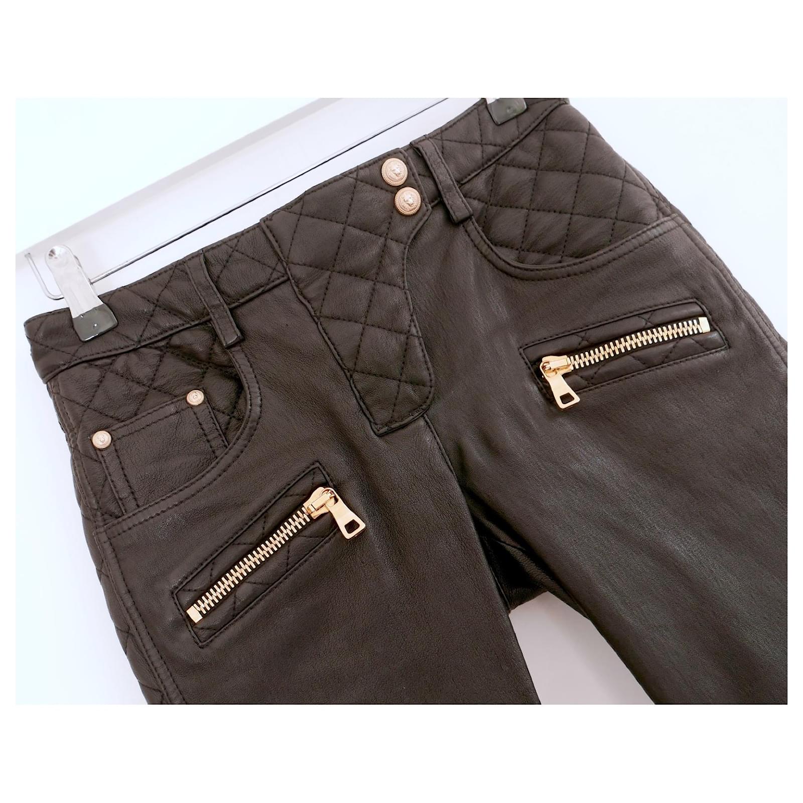 BALMAIN STRETCH LEATHER BIKER PANTS FR 34 UK 6