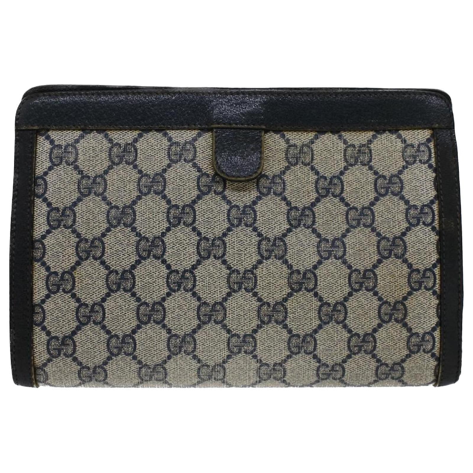 Gucci GG Supreme Clutch Purse Beige Canvas & Brown Leather Trim Slightly  Used | eBay