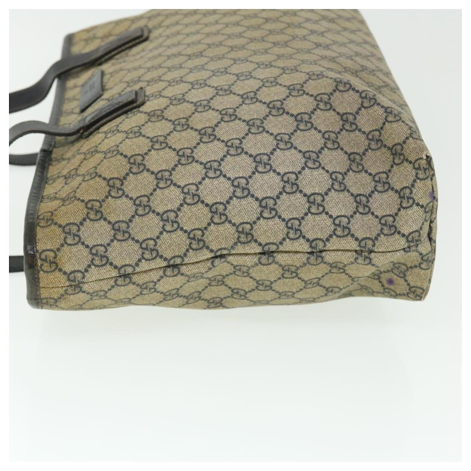 GUCCI GG Canvas Tote Bag PVC Leather Navy Beige 211137 auth 51642