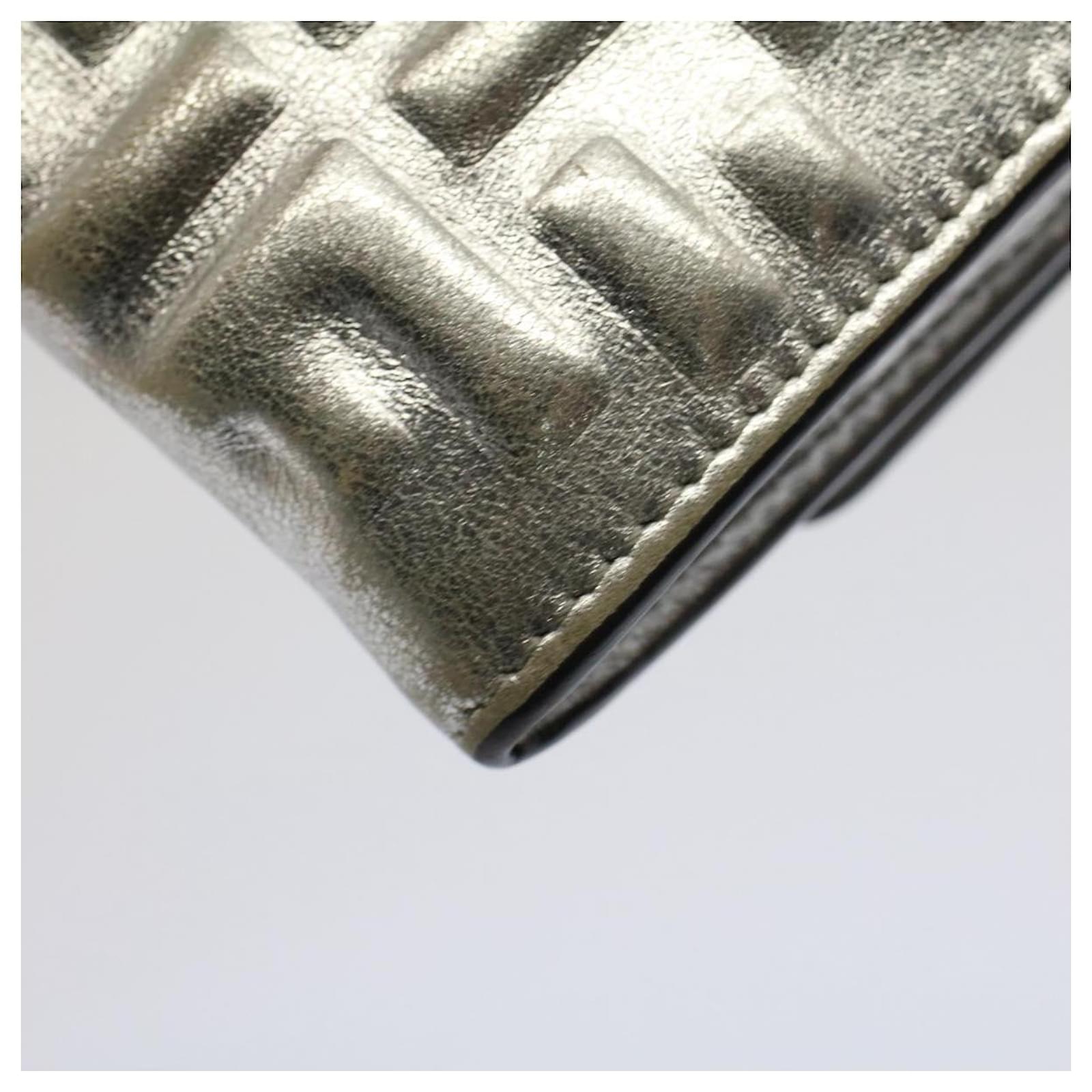 FENDI Zucca Canvas Mamma Baguette Long Wallet Silver Auth 52170