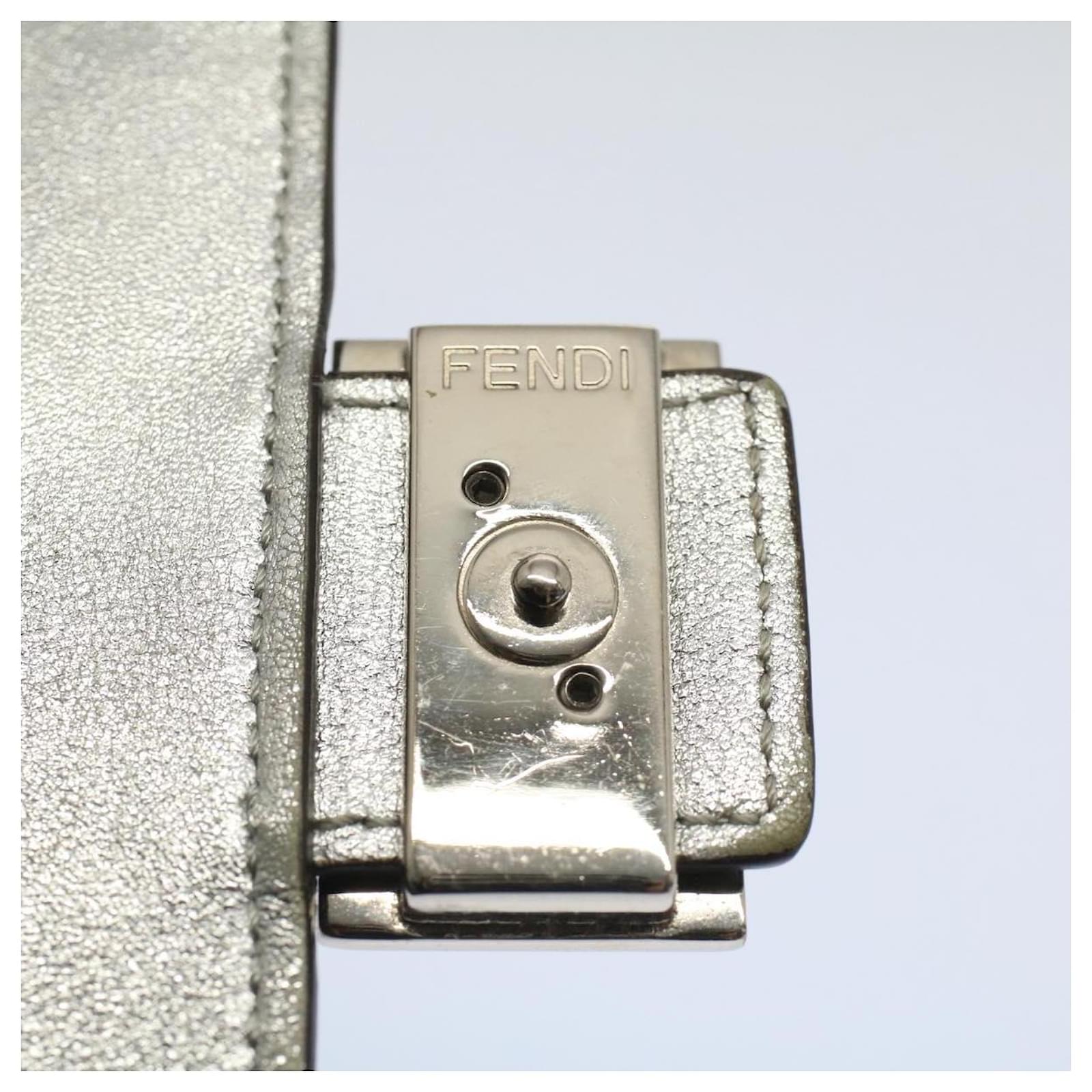 FENDI Zucca Canvas Mamma Baguette Long Wallet Silver Auth 52170