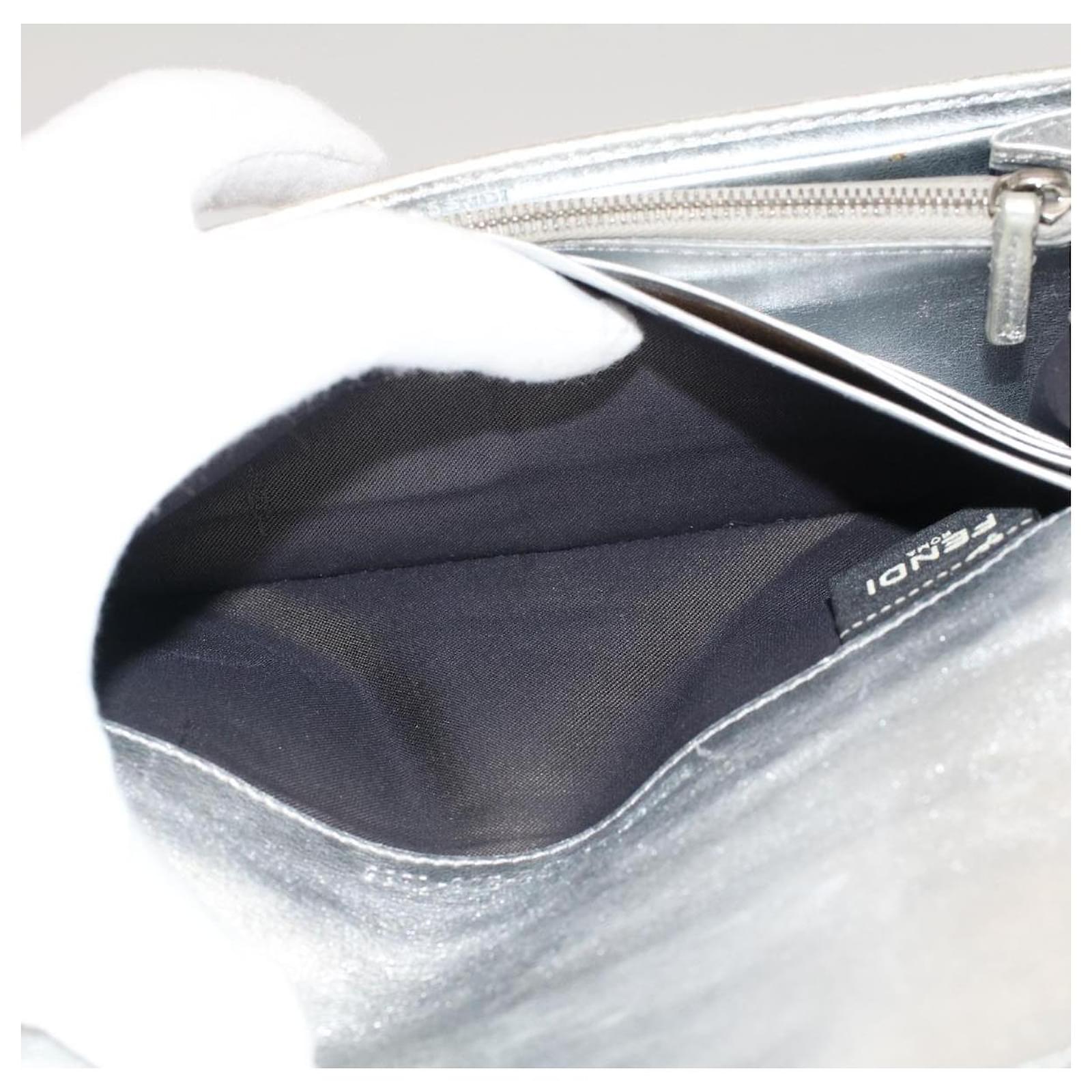 FENDI Zucca Canvas Mamma Baguette Long Wallet Silver Auth 52170