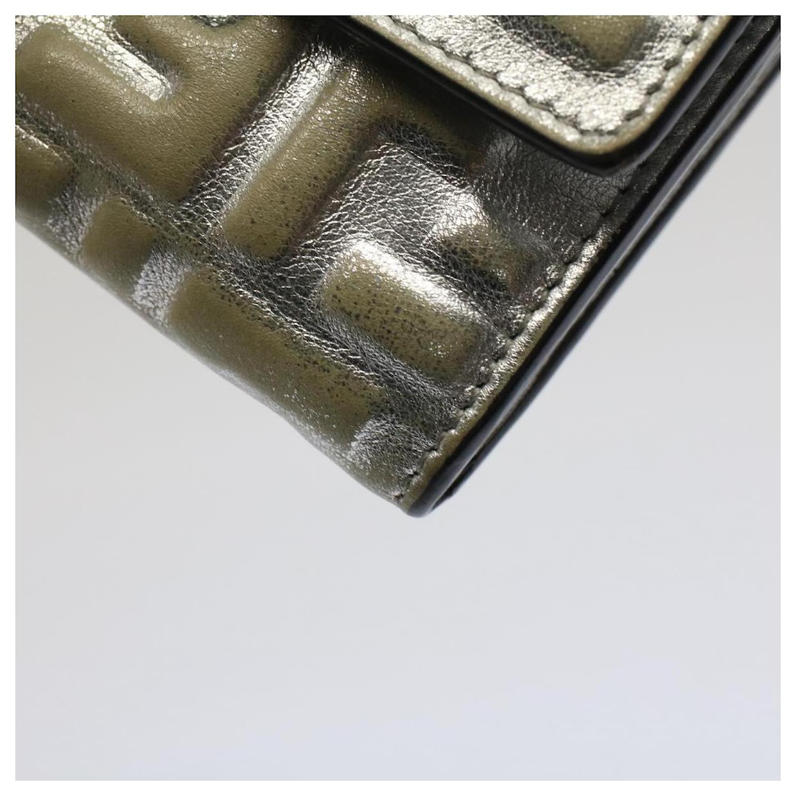 FENDI Zucca Canvas Mamma Baguette Long Wallet Silver Auth 52170