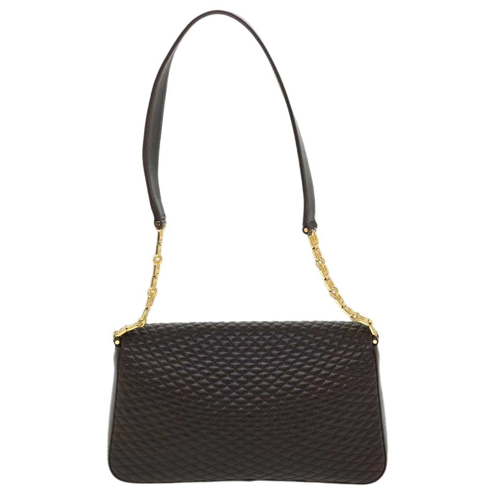 BALLY Quilted Chain Shoulder Bag Leather Brown Auth yk8357 ref