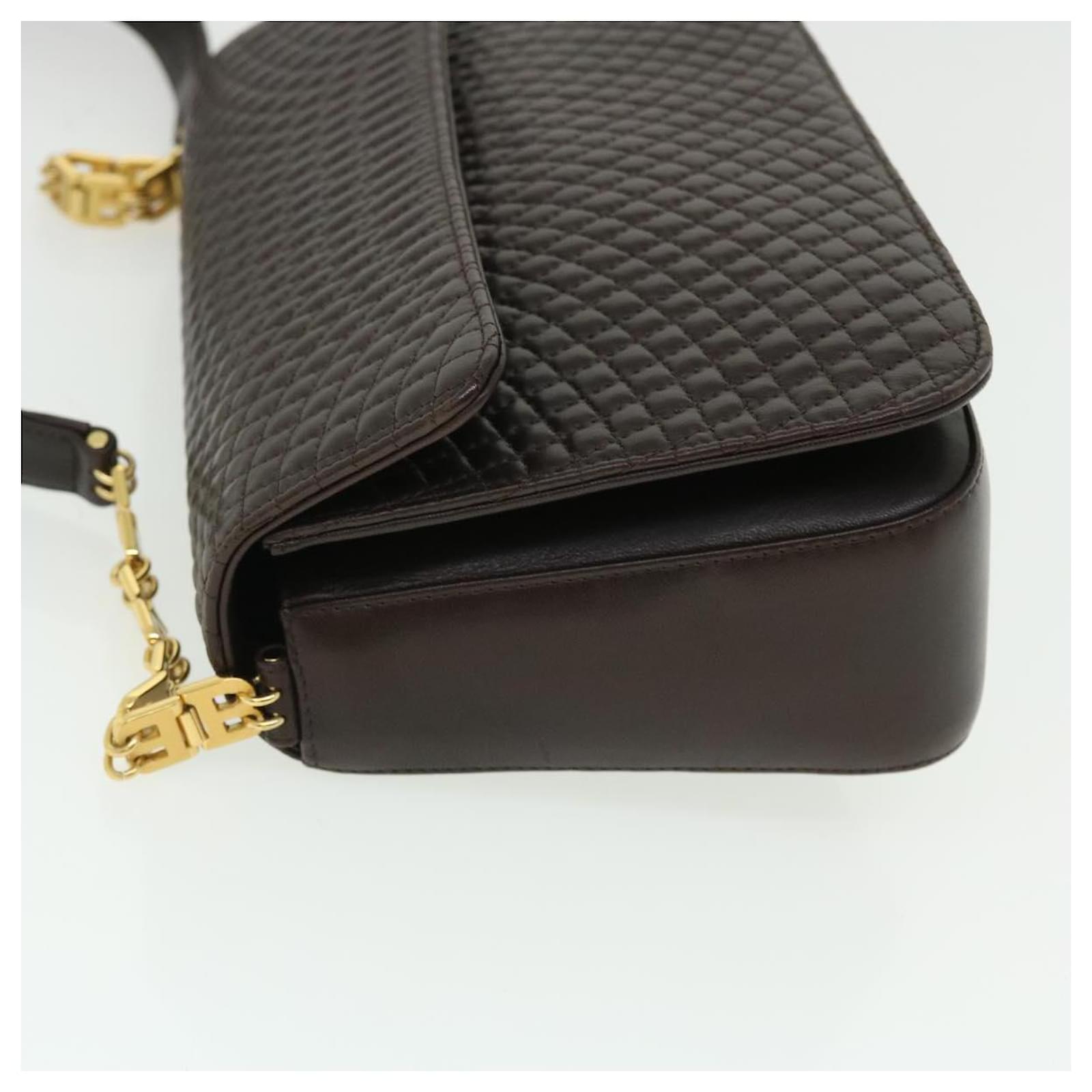 BALLY Quilted Chain Shoulder Bag Leather Brown Auth yk8357 ref