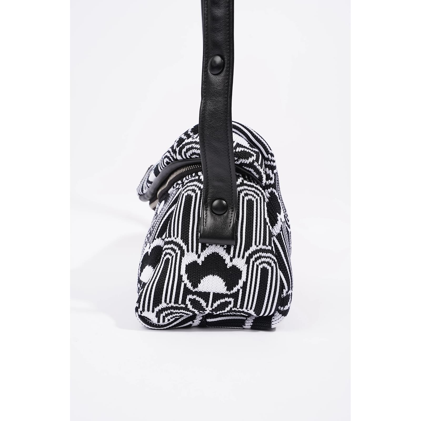 Prada Signaux Jacquard Shoulder Bag Black White Fabric Cloth ref
