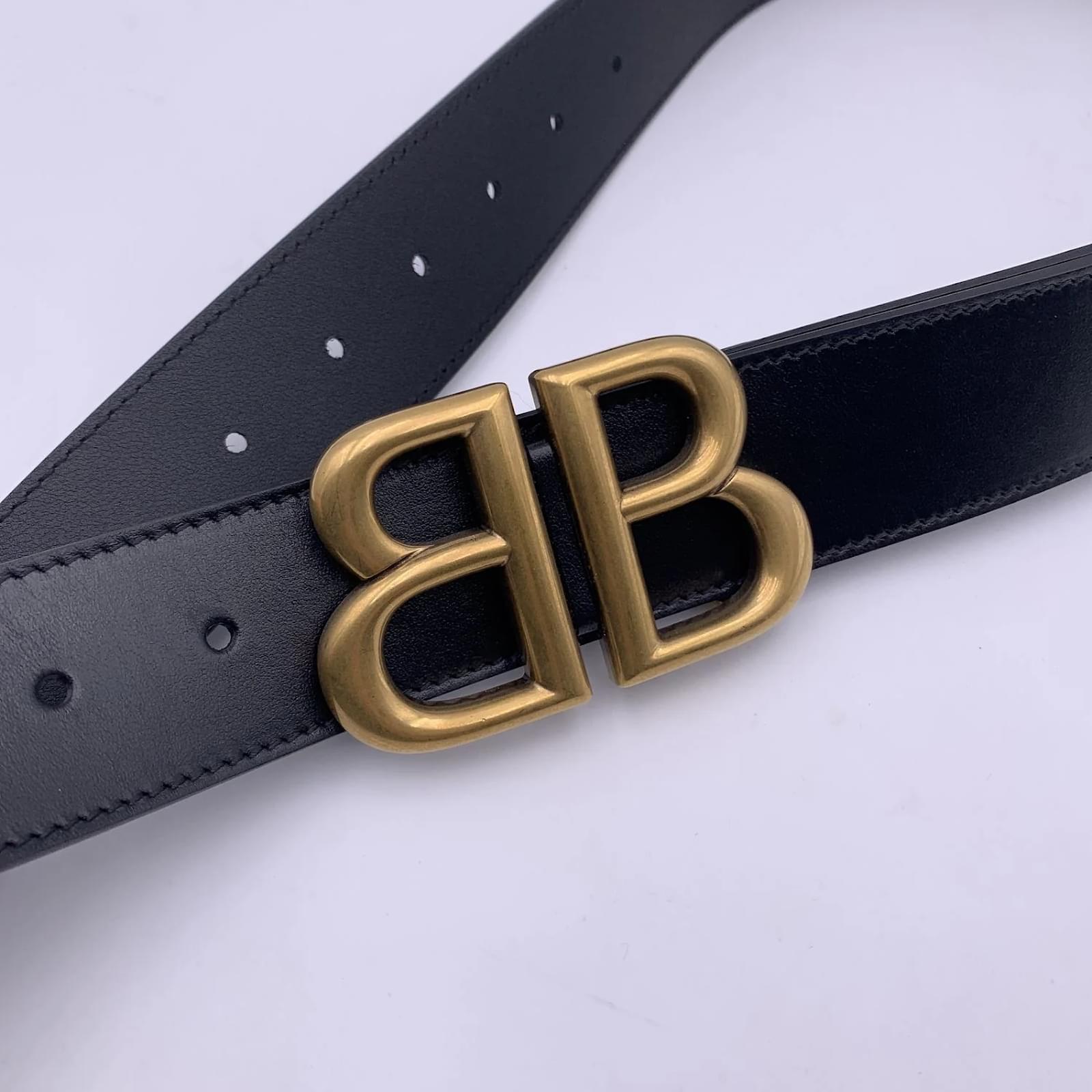 Gucci x Balenciaga Hacker Project Black Leather BB Belt Size