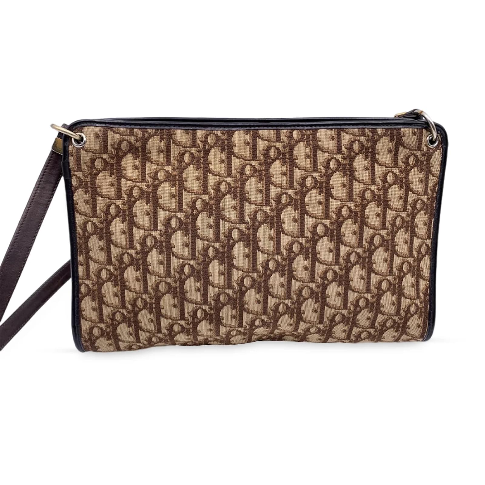 Christian Dior Vintage Brown Oblique Monogram Canvas Shoulder Bag Cloth ...