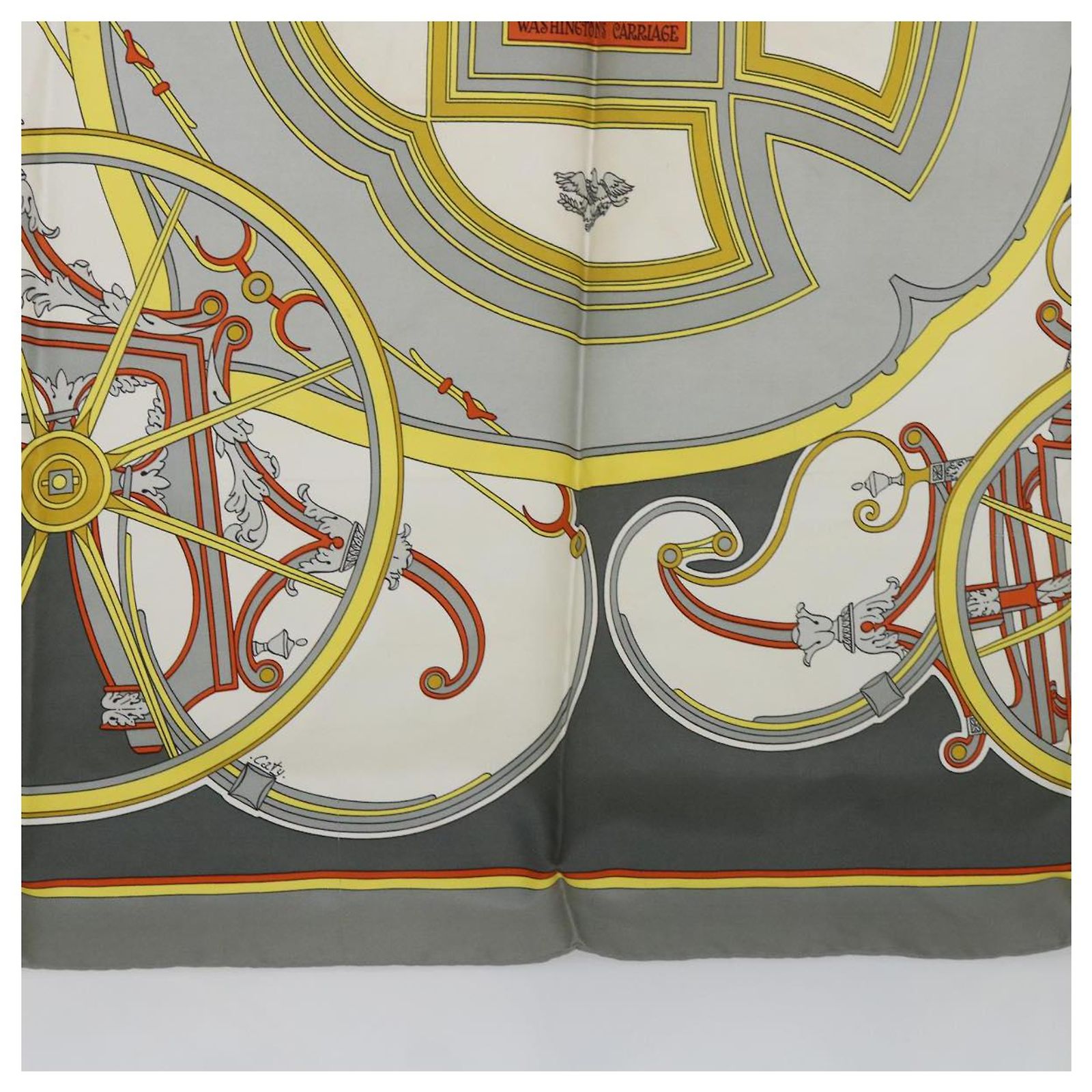 Hermès HERMES CARRE 90 WASHINGTON'S CARRIAGE Scarf Silk Gray
