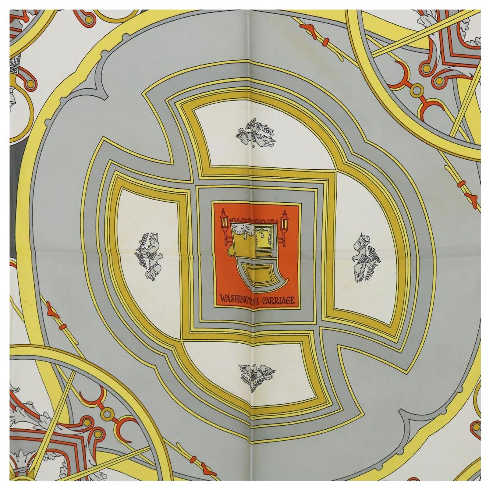 Hermès HERMES CARRE 90 WASHINGTON'S CARRIAGE Scarf Silk Gray