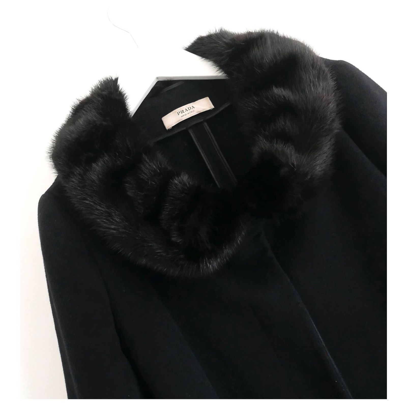 Prada AW06 Black wool/Angora Mink Fur Collar Coat ref.JC1056905 
