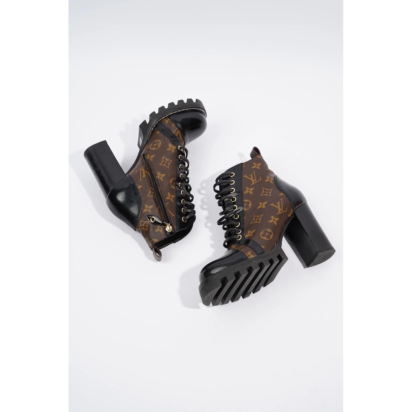 Louis Vuitton Star Trail Ankle Boots Black Brown Monogram Patent